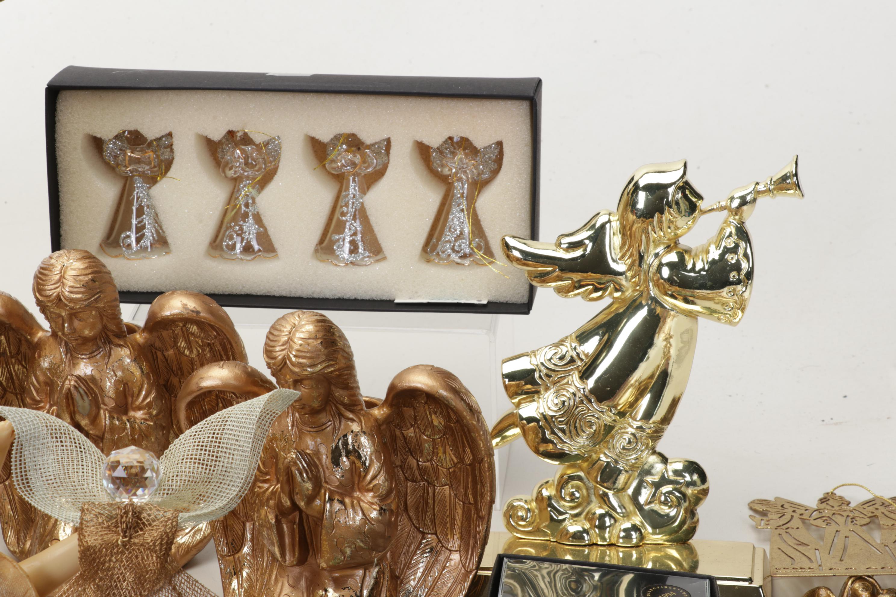 Gold Tone Angel Ornaments, Wall Hangings, Tree Toppers and More Decor