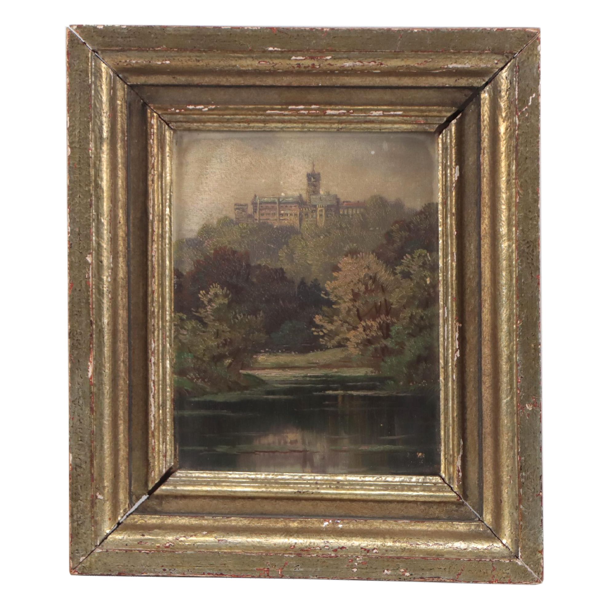 Landscape Oil Painting of Building on a Hill