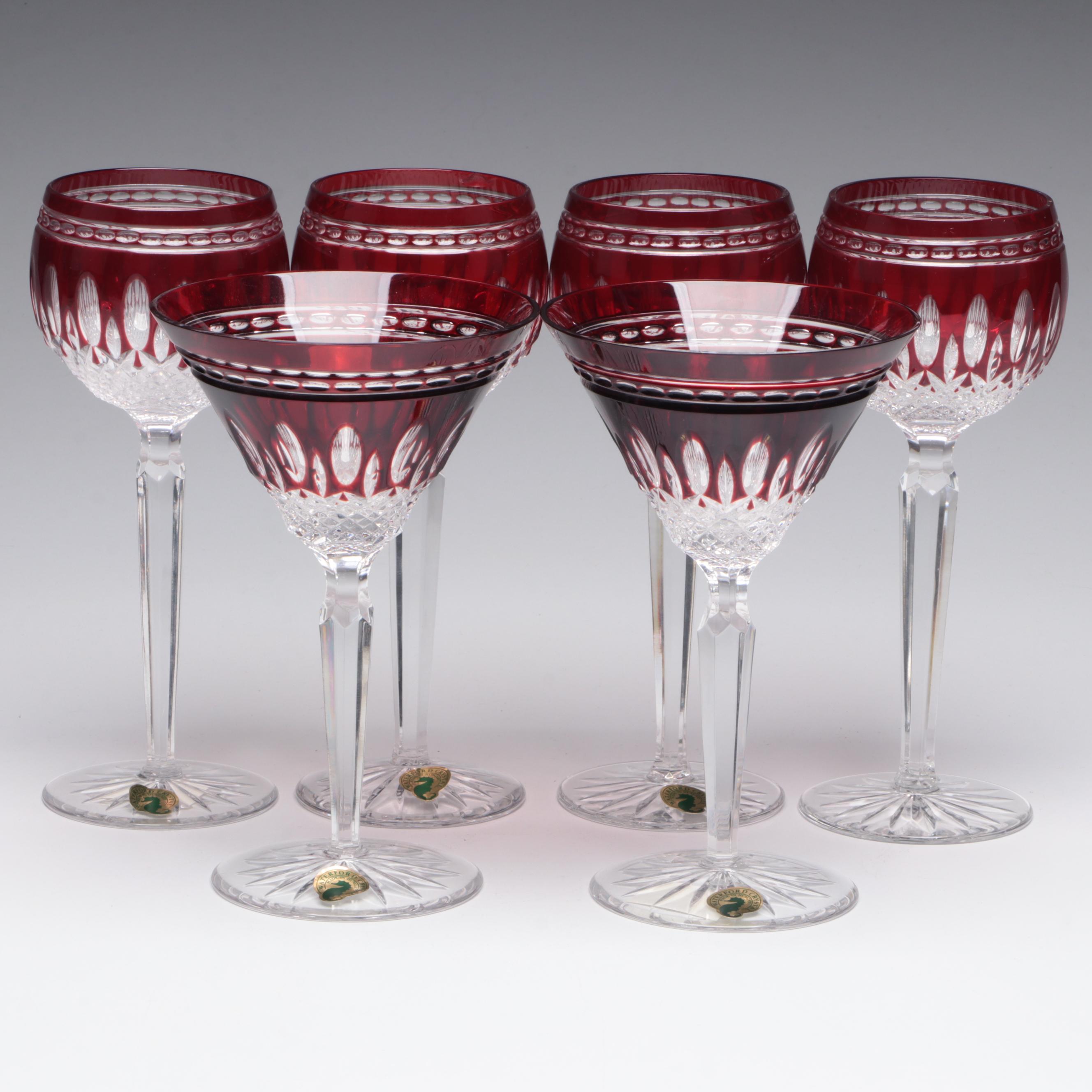 Waterford Crystal "Clarendon Ruby" Hock Wine and Martini Glasses