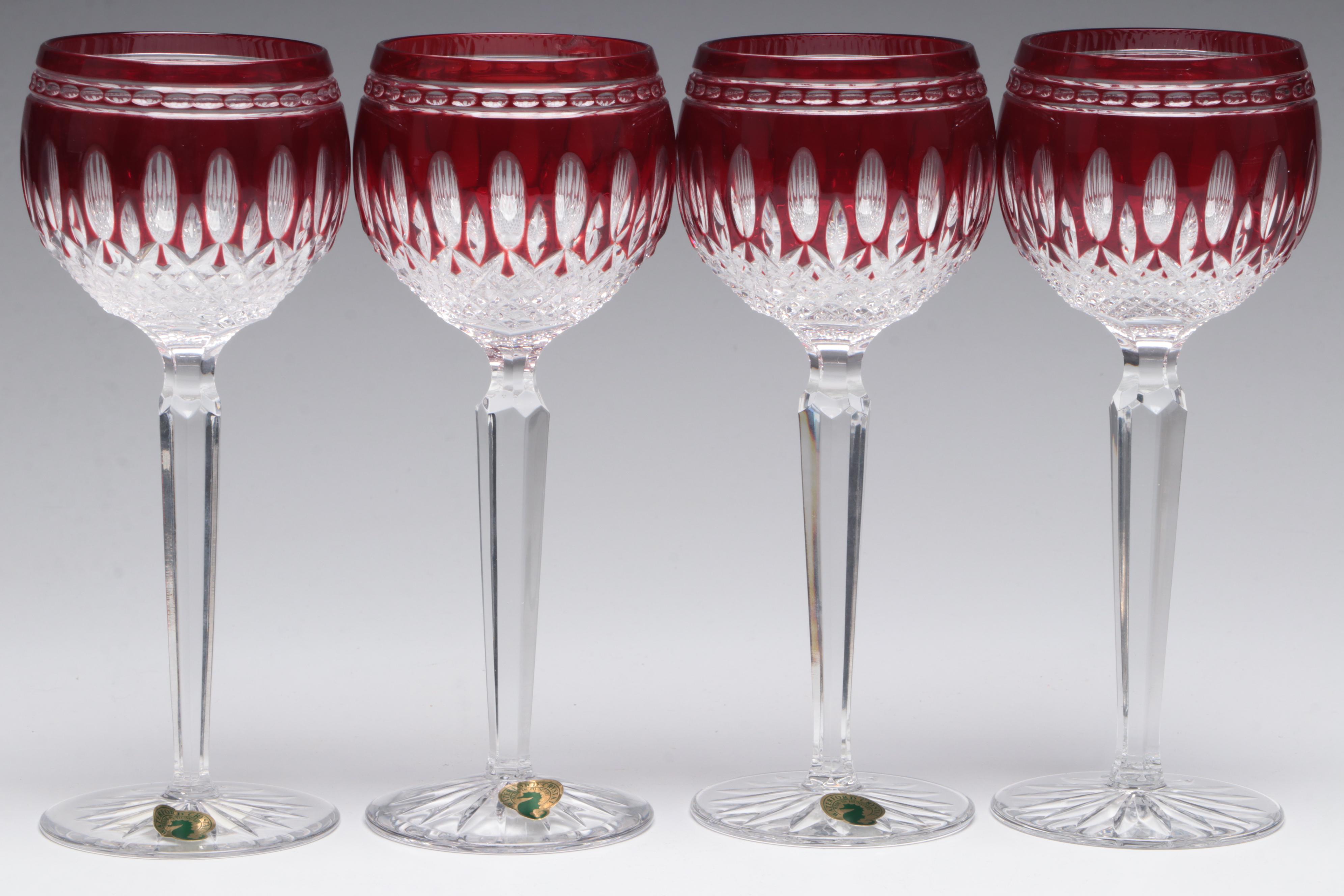Waterford Crystal "Clarendon Ruby" Hock Wine and Martini Glasses