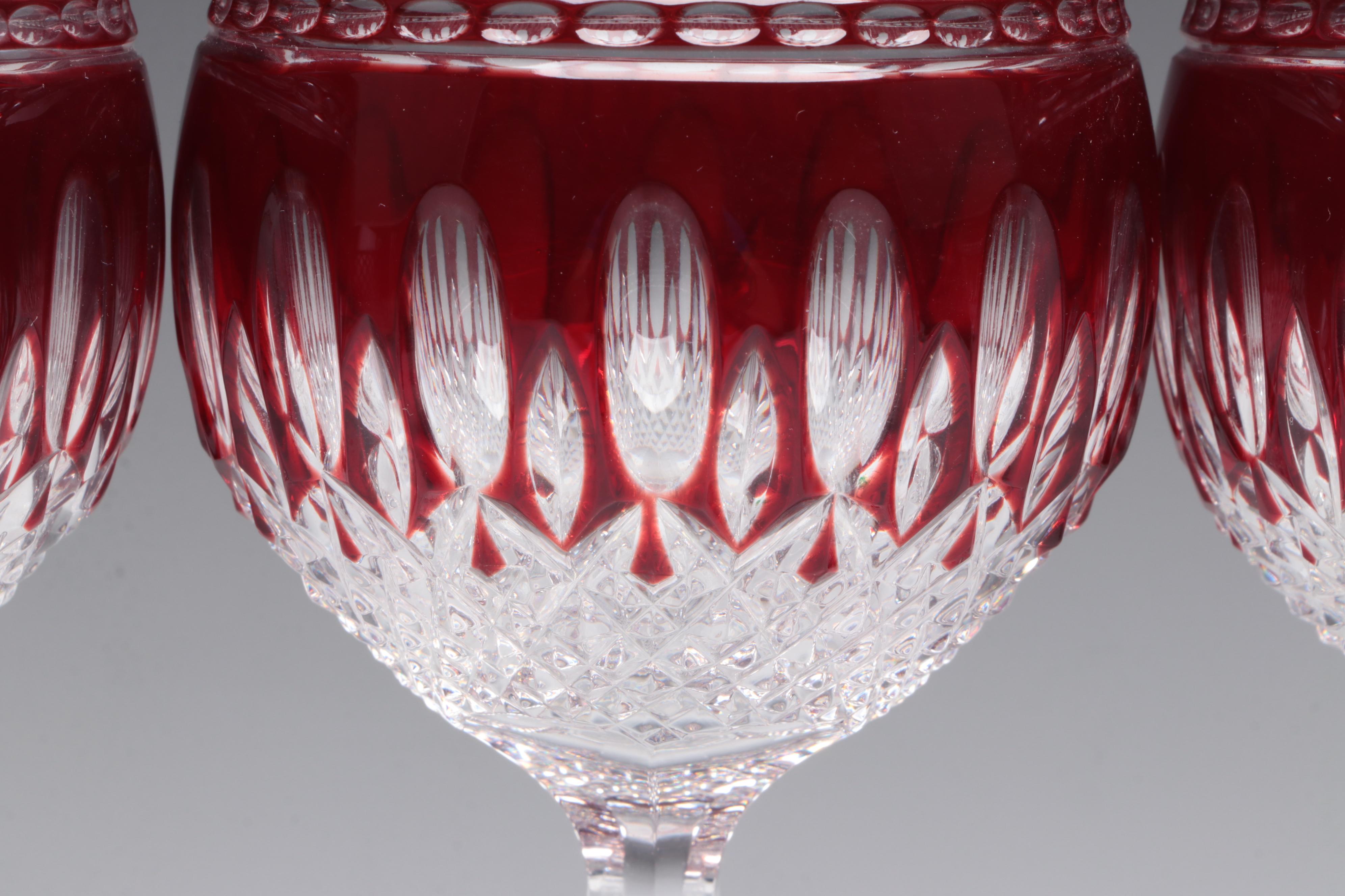 Waterford Crystal "Clarendon Ruby" Hock Wine and Martini Glasses
