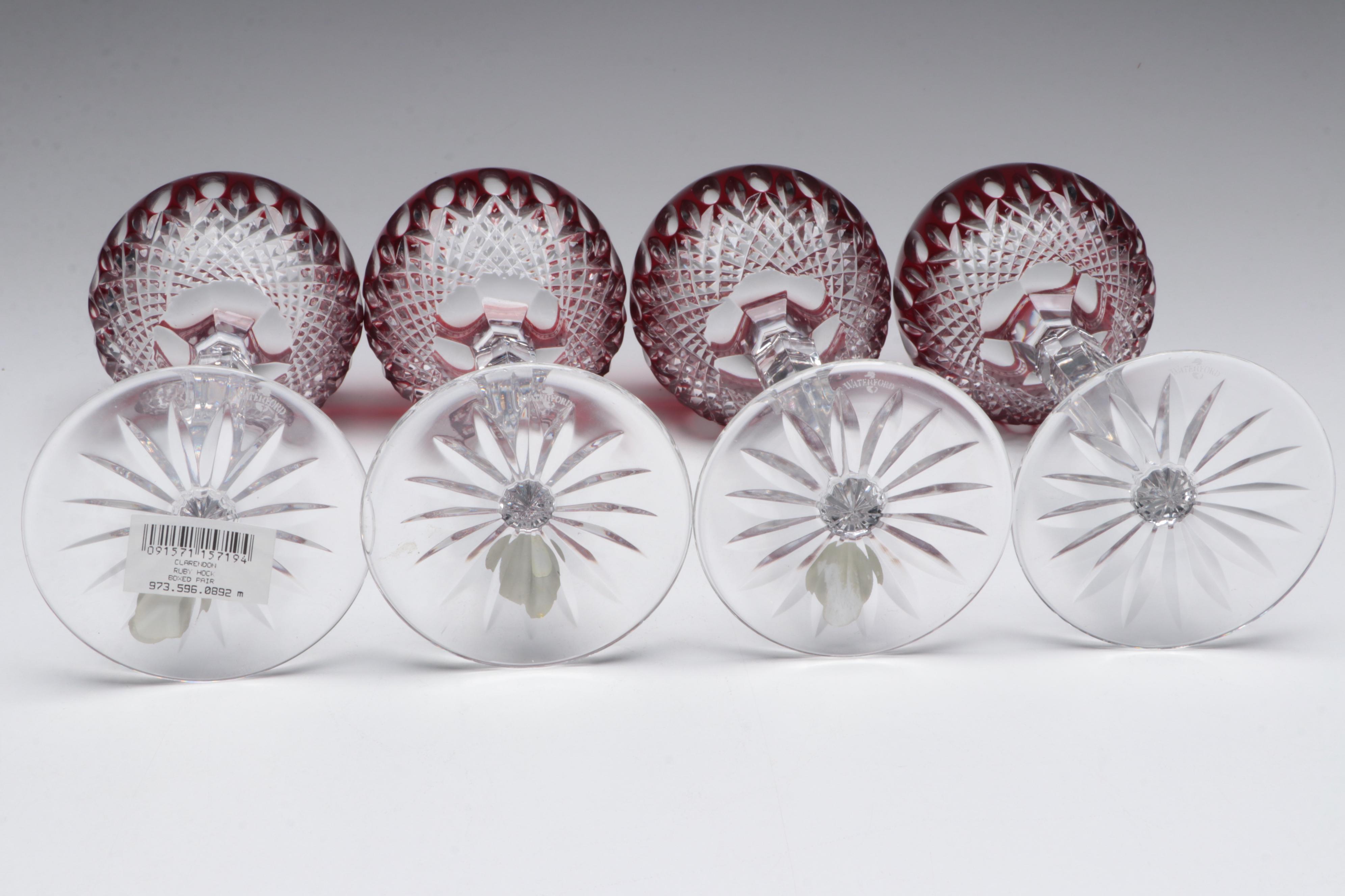 Waterford Crystal "Clarendon Ruby" Hock Wine and Martini Glasses