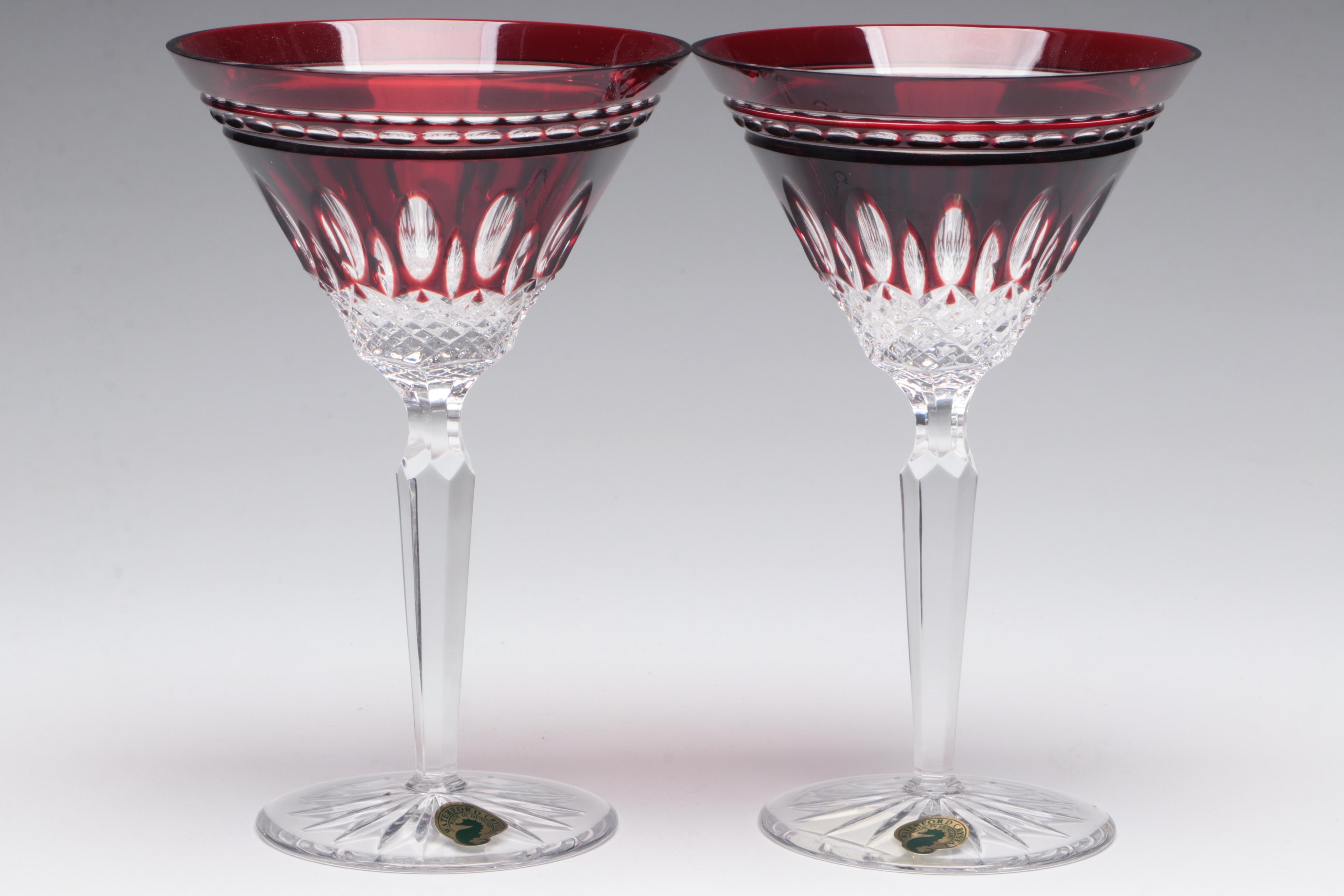 Waterford Crystal "Clarendon Ruby" Hock Wine and Martini Glasses