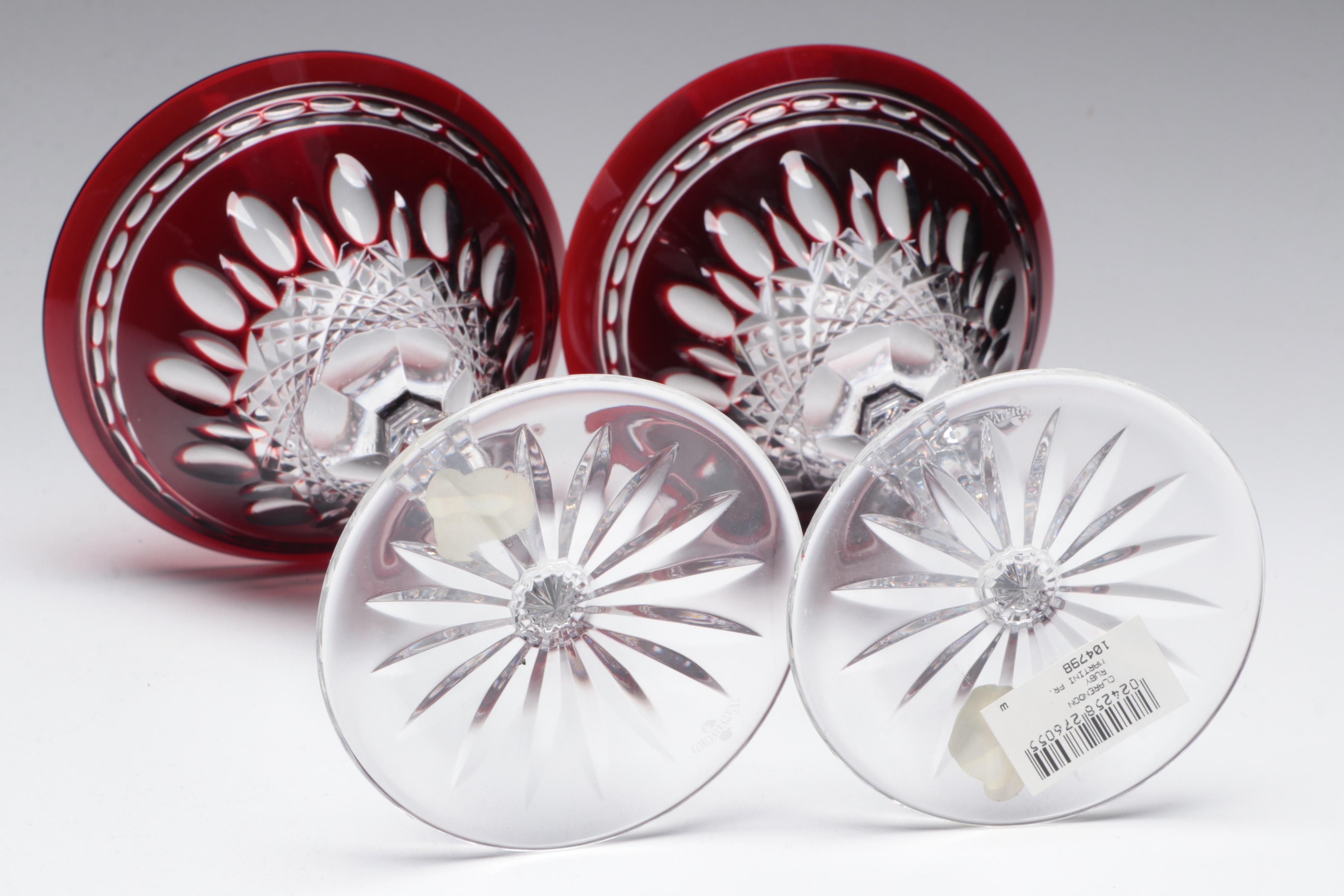 Waterford Crystal "Clarendon Ruby" Hock Wine and Martini Glasses