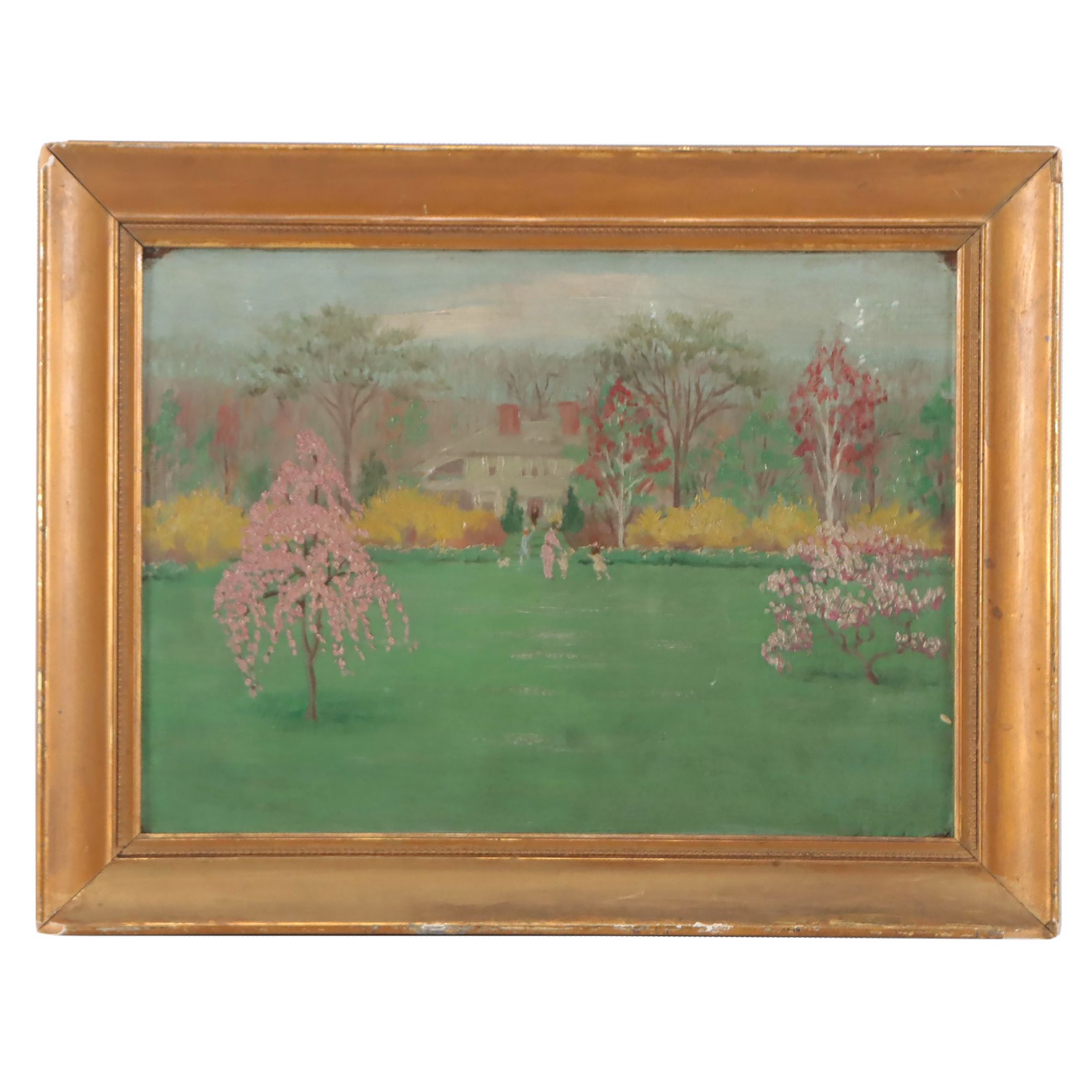 Landscape Oil Painting of Figures in Exterior Scene