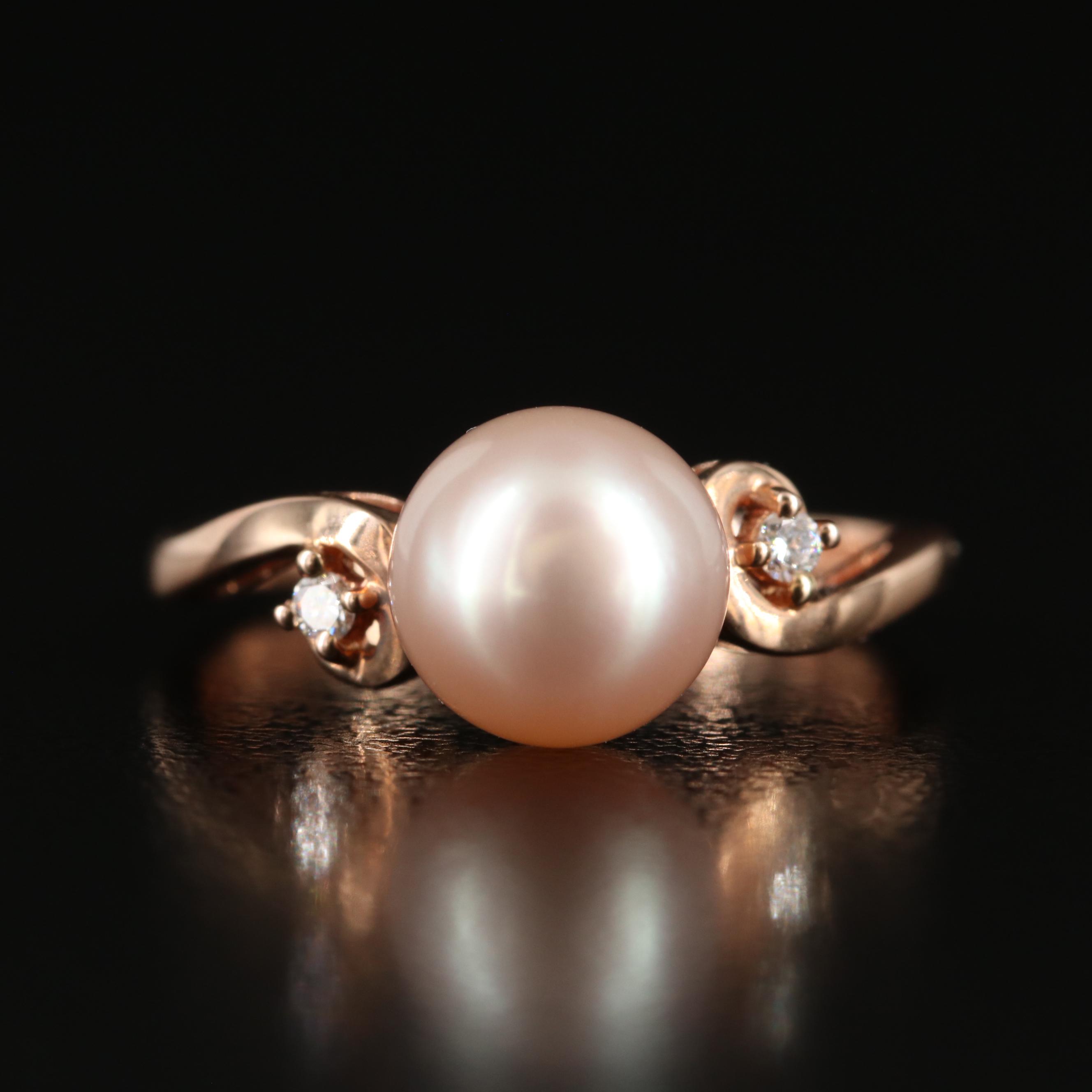 14K Rose Gold Pearl and Diamond Ring