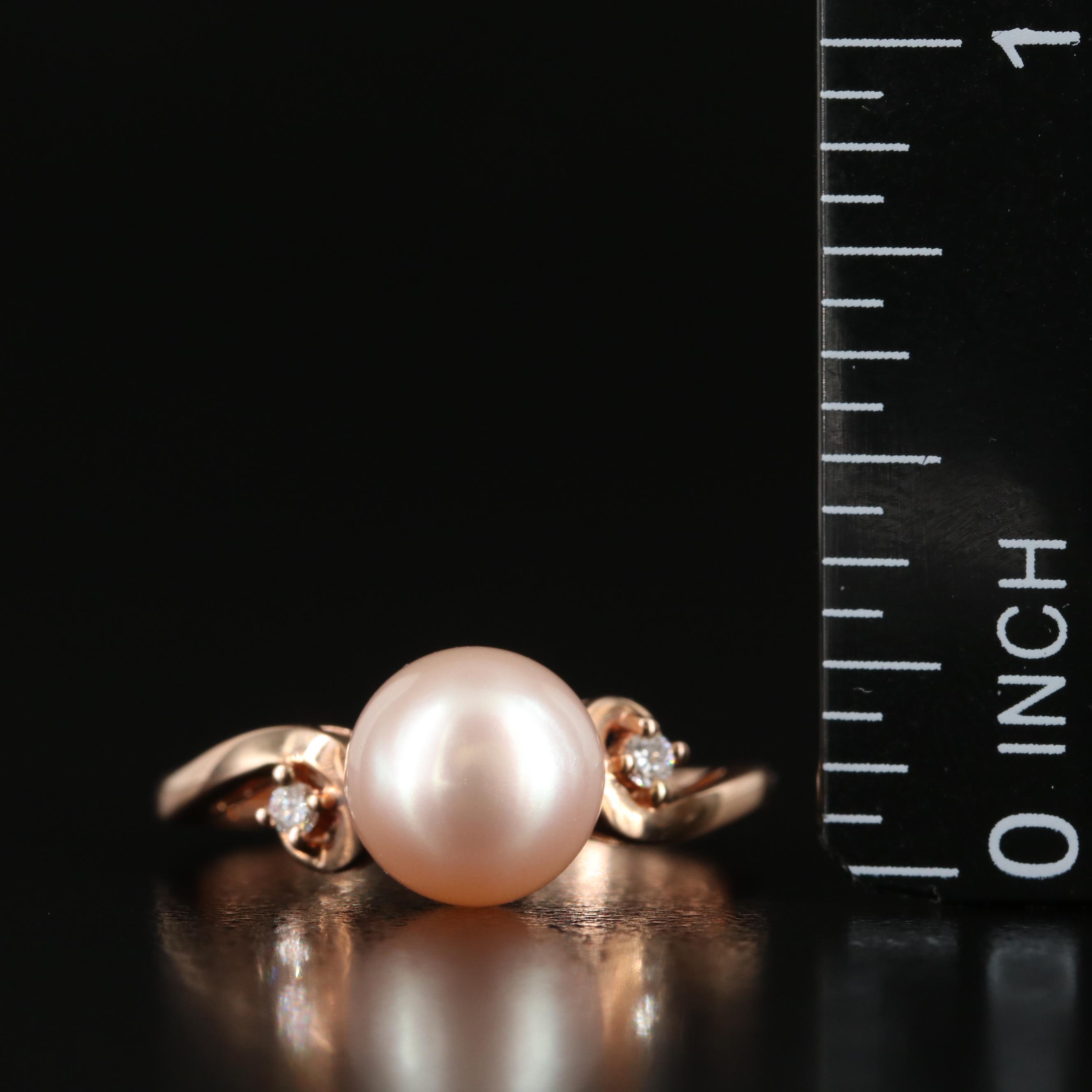 14K Rose Gold Pearl and Diamond Ring