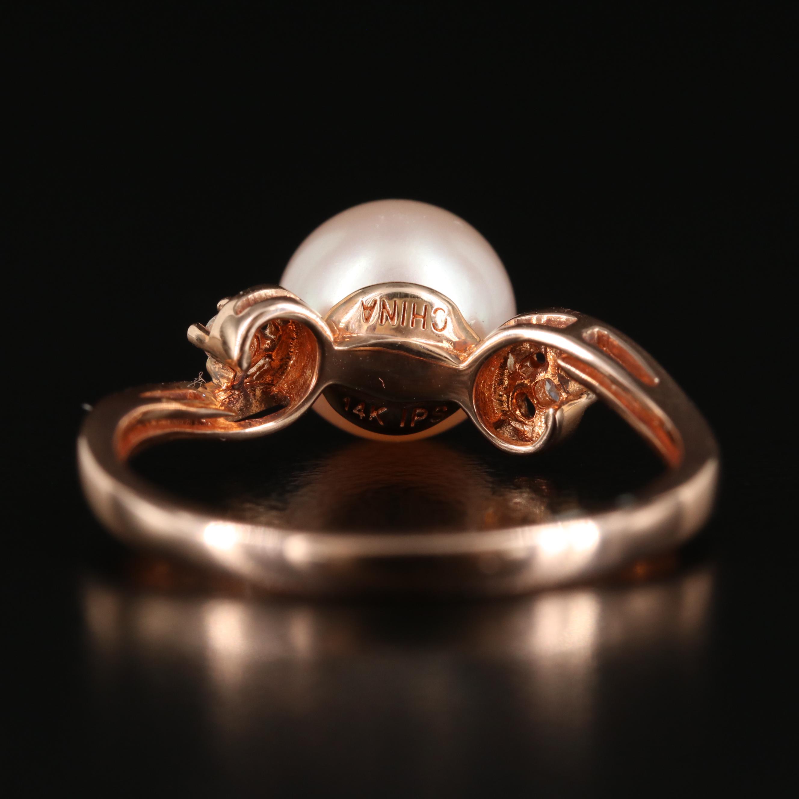 14K Rose Gold Pearl and Diamond Ring