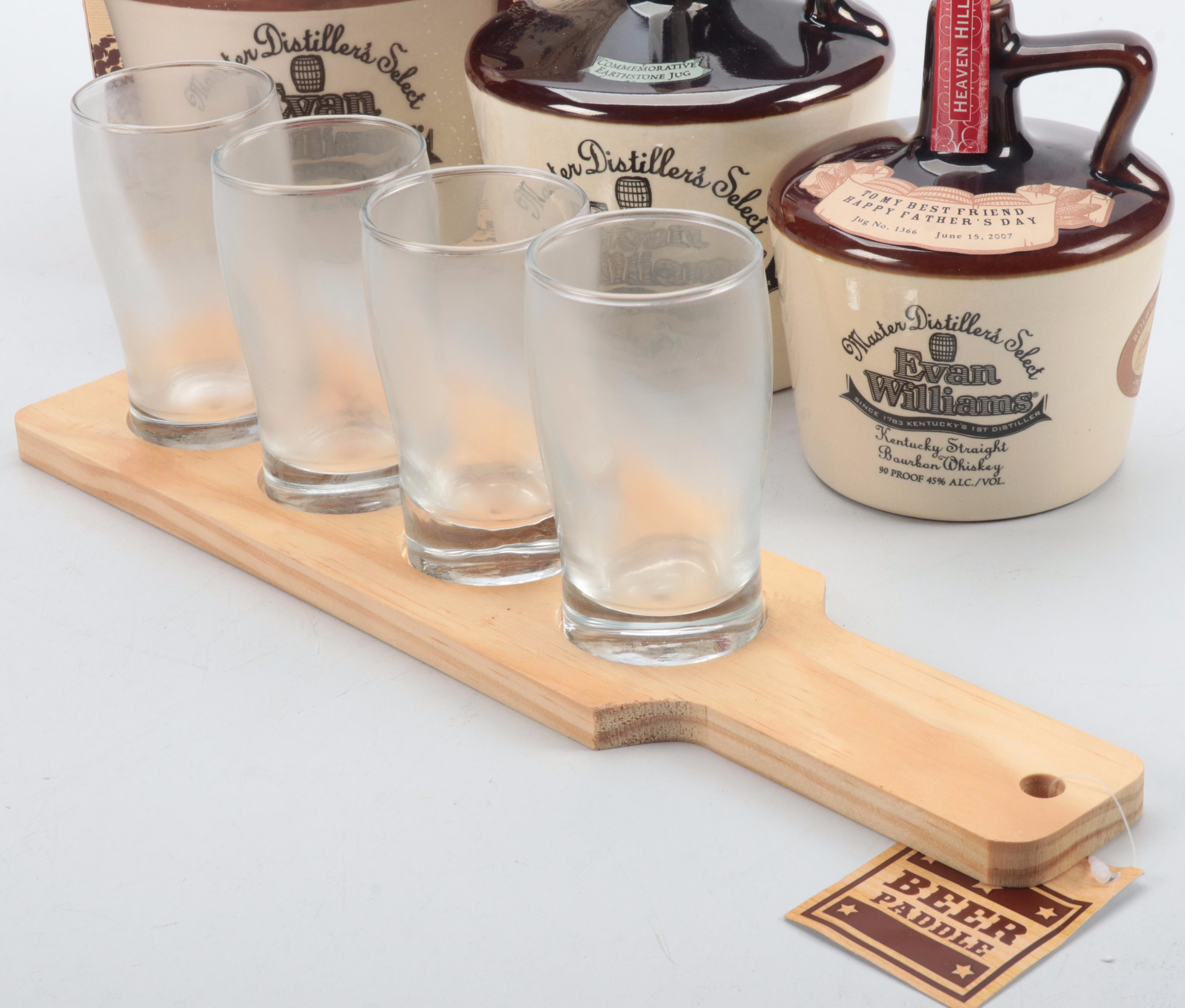 Evan Williams Two Tone Jug Decanter and Tasting Glasses