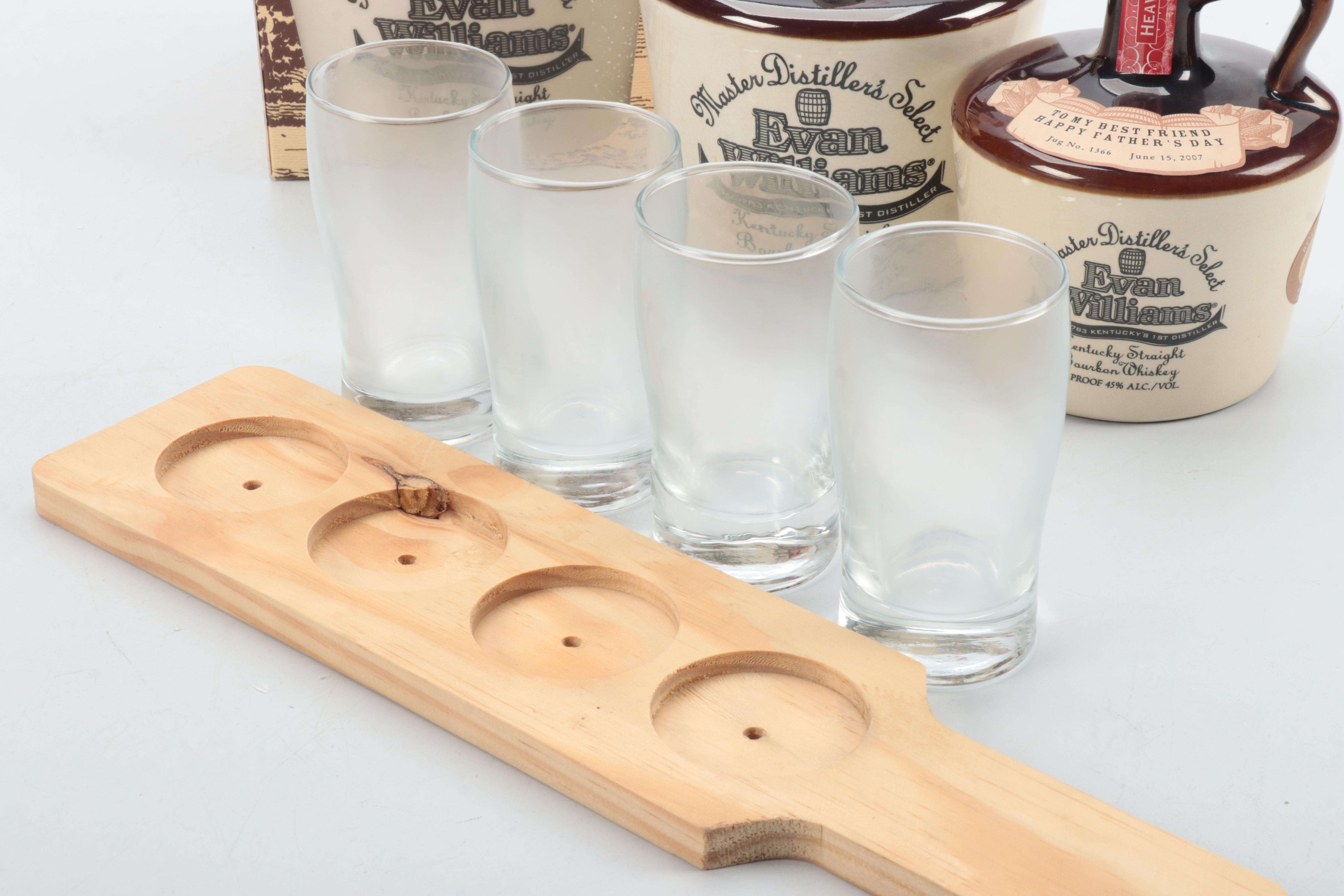 Evan Williams Two Tone Jug Decanter and Tasting Glasses