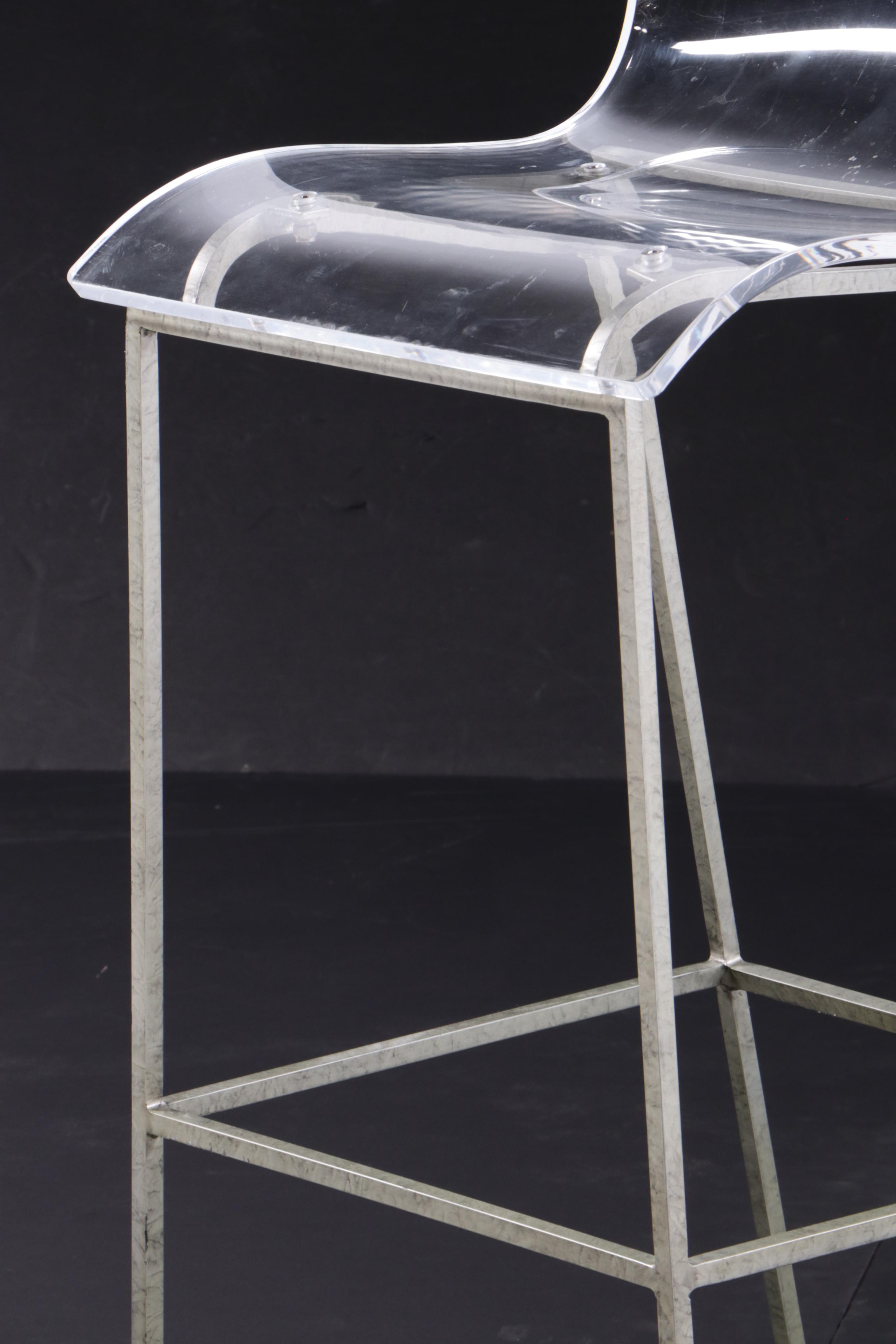 Three Modernist Style Acrylic and Metal Bar Stools
