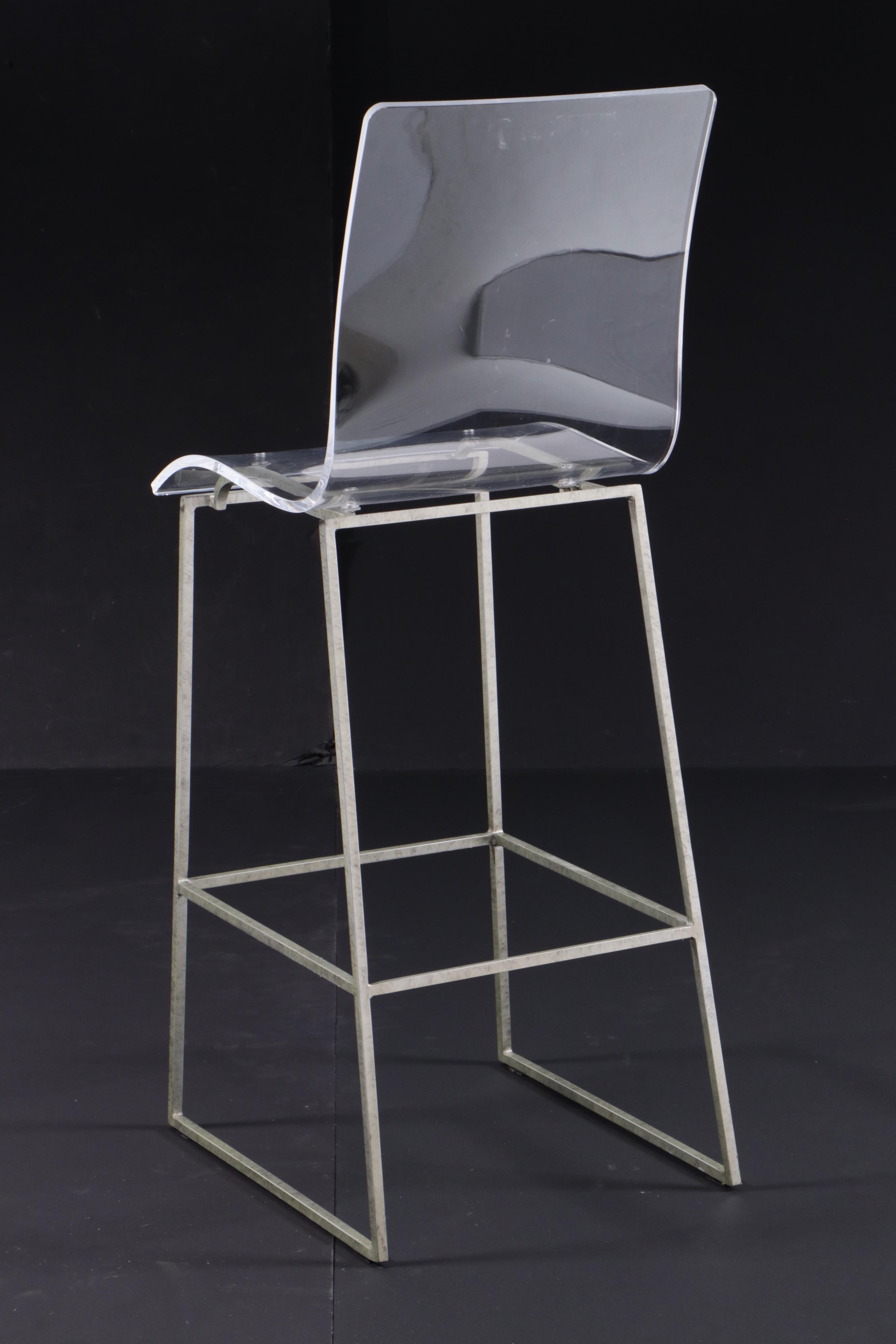 Three Modernist Style Acrylic and Metal Bar Stools