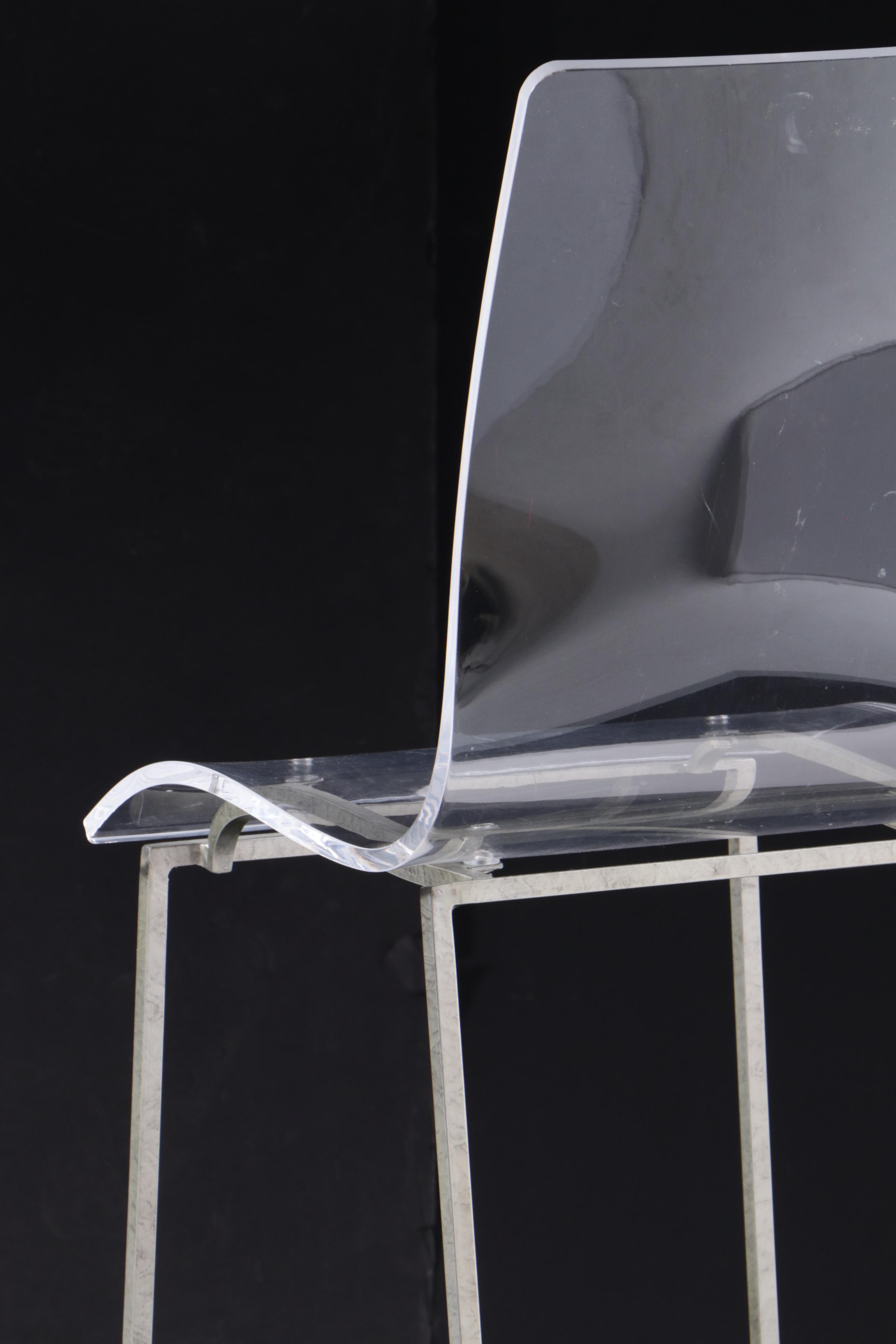 Three Modernist Style Acrylic and Metal Bar Stools