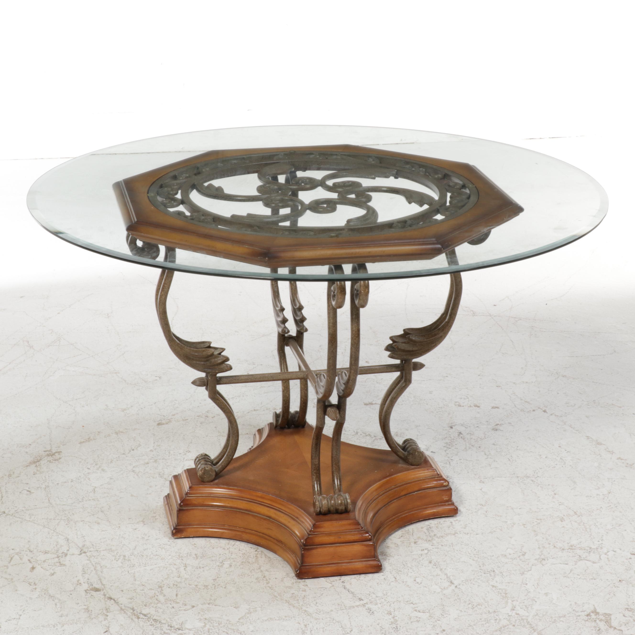 Ashley Furniture Metal and Wood Glass Top Dining Table with Chairs
