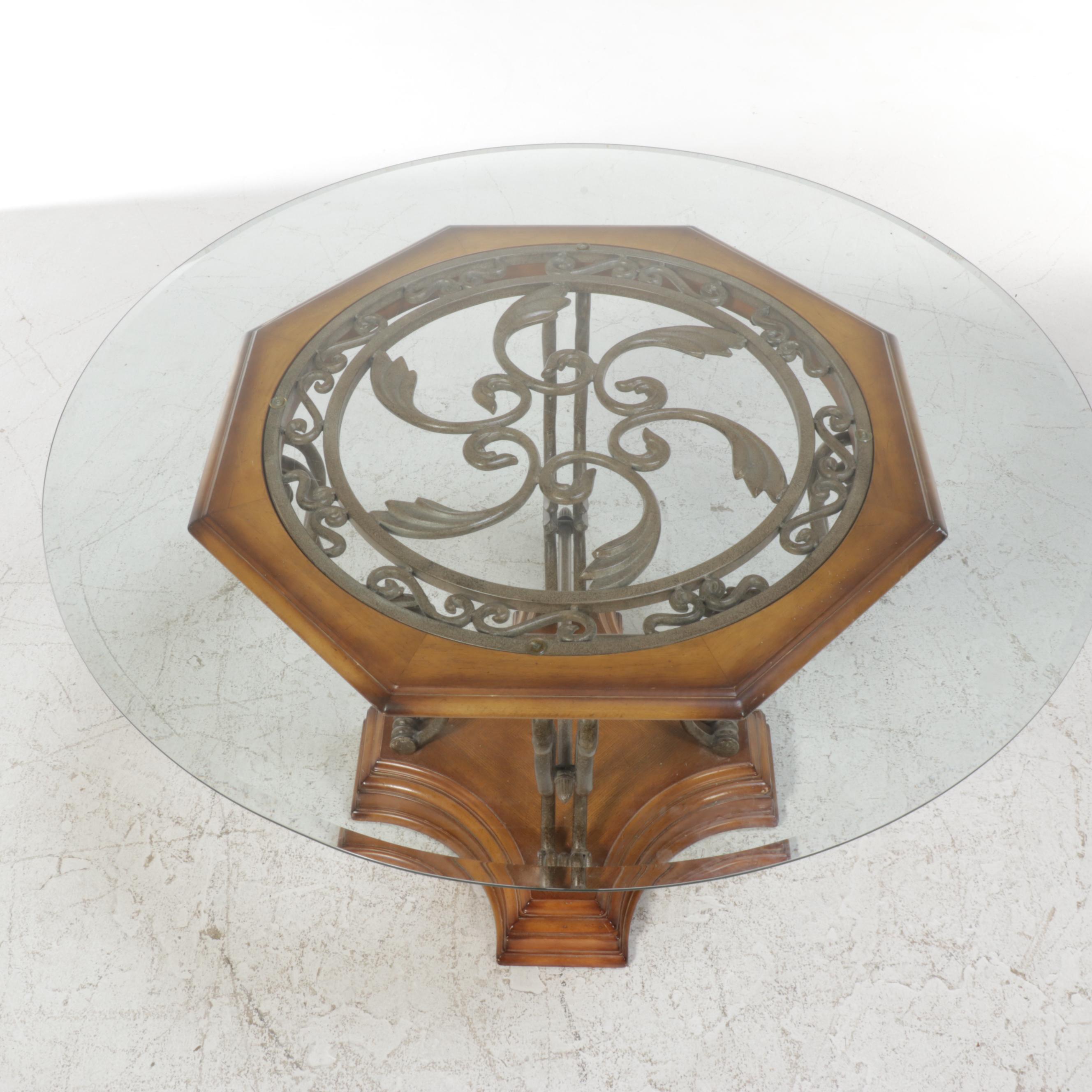 Ashley Furniture Metal and Wood Glass Top Dining Table with Chairs