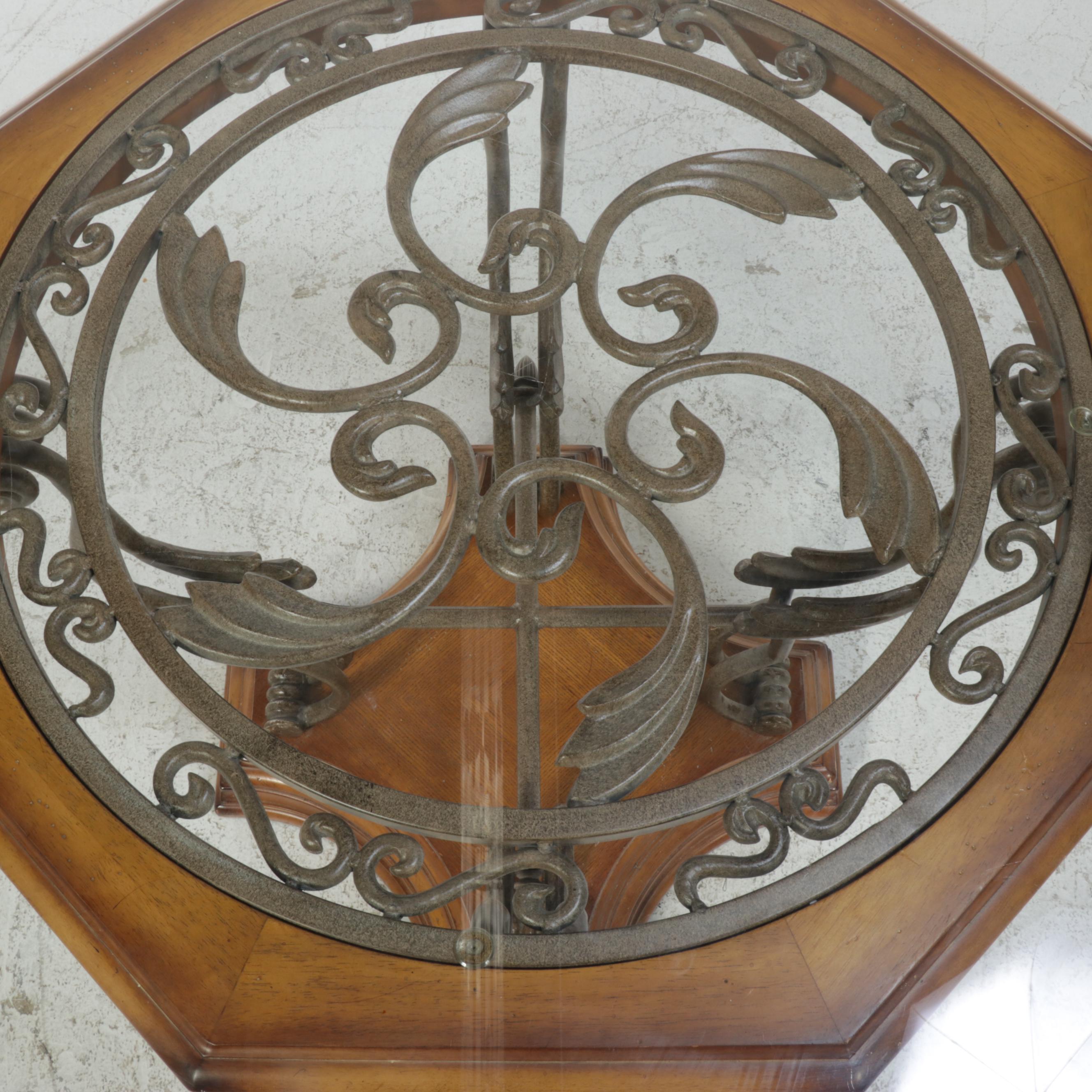 Ashley Furniture Metal and Wood Glass Top Dining Table with Chairs