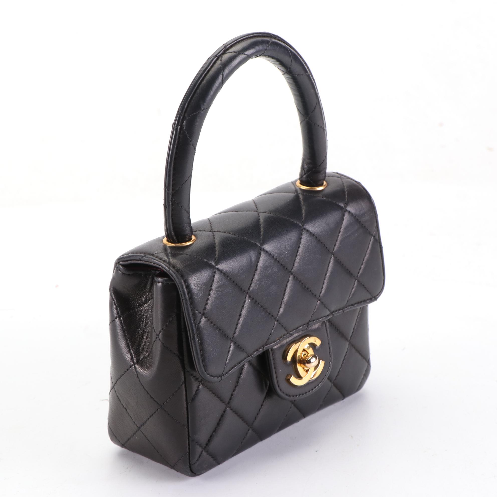 Chanel Kelly Mini Top Handle Bag in Quilted Lambskin Leather