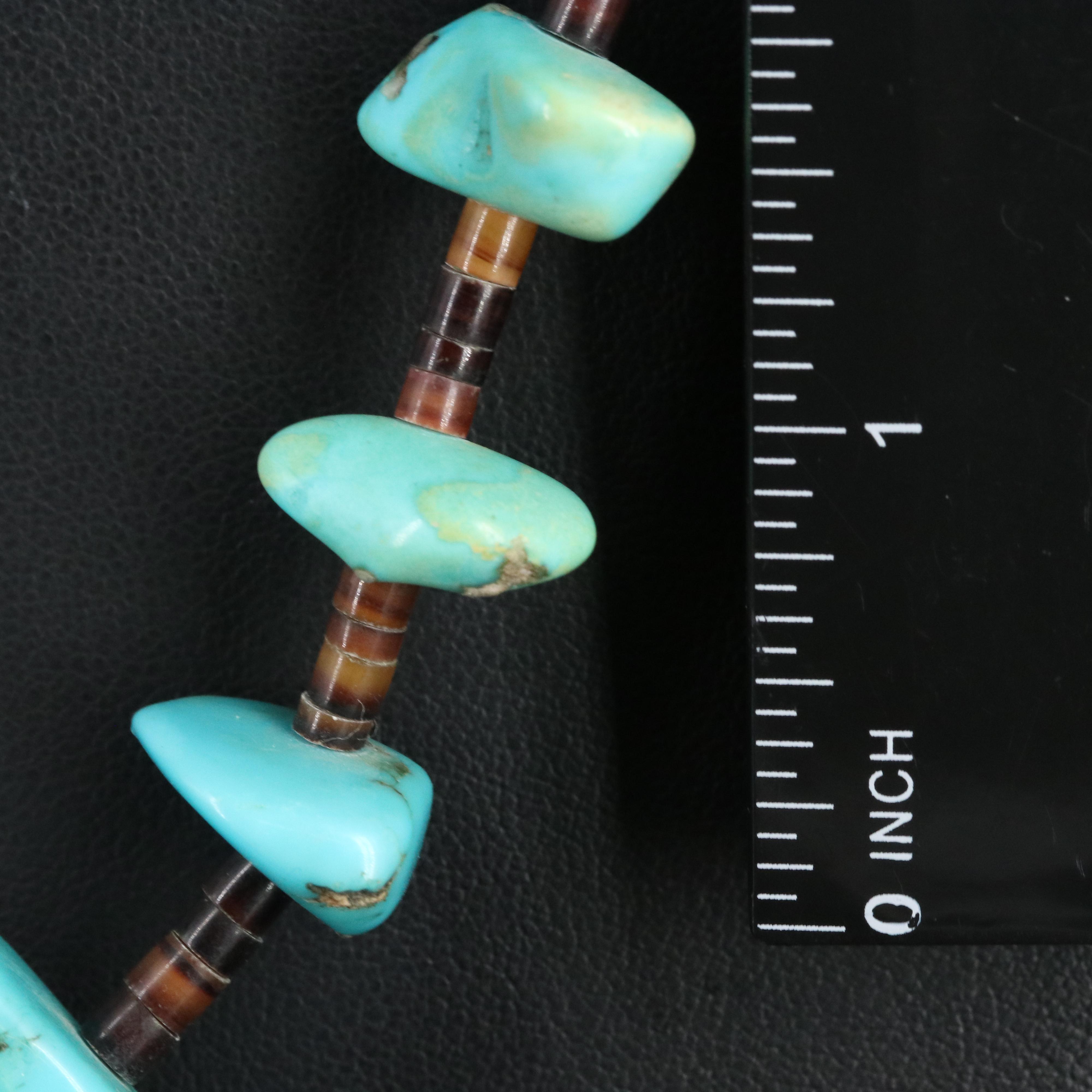 Sterling Turquoise and Horn Heshi Bead Necklace