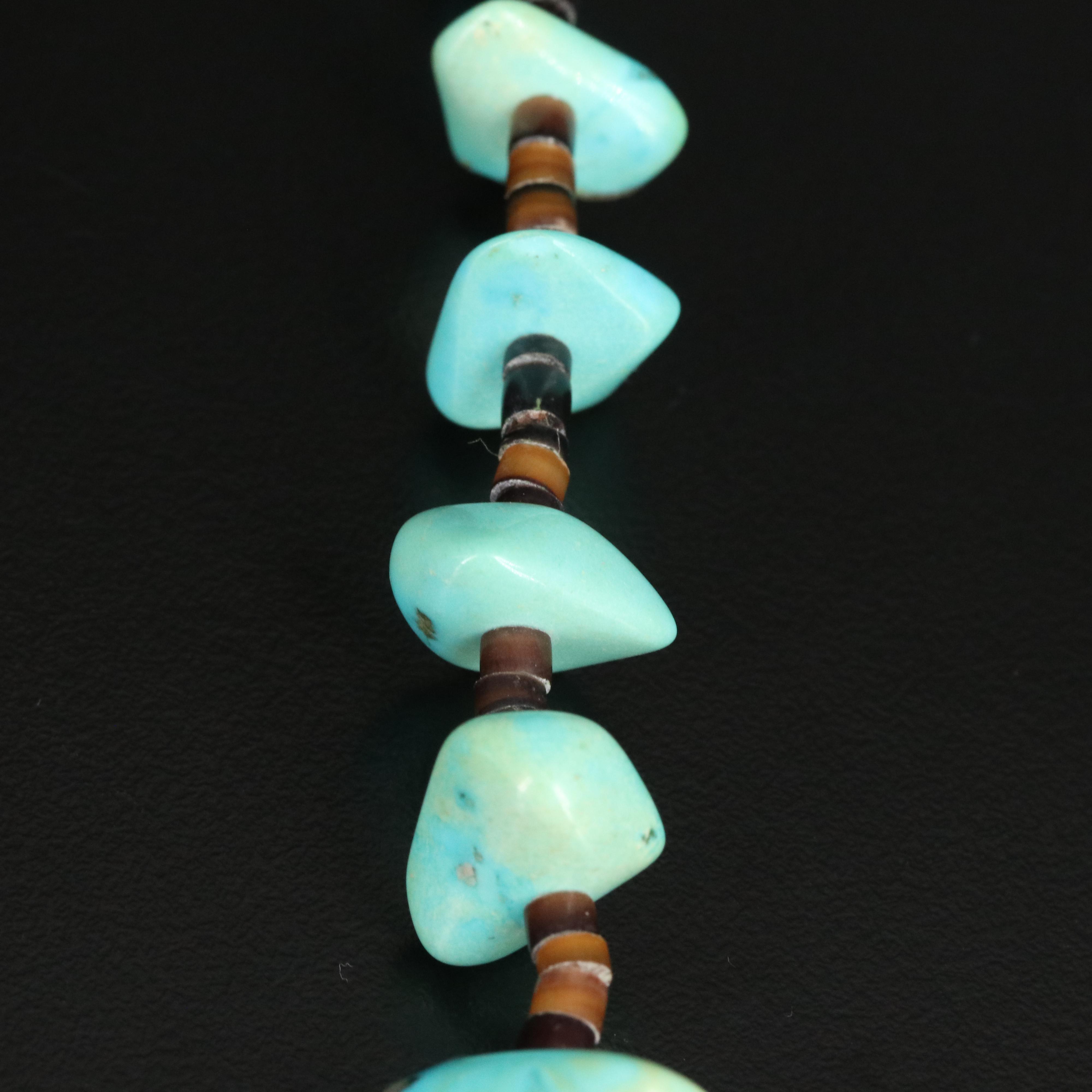 Sterling Turquoise and Horn Heshi Bead Necklace