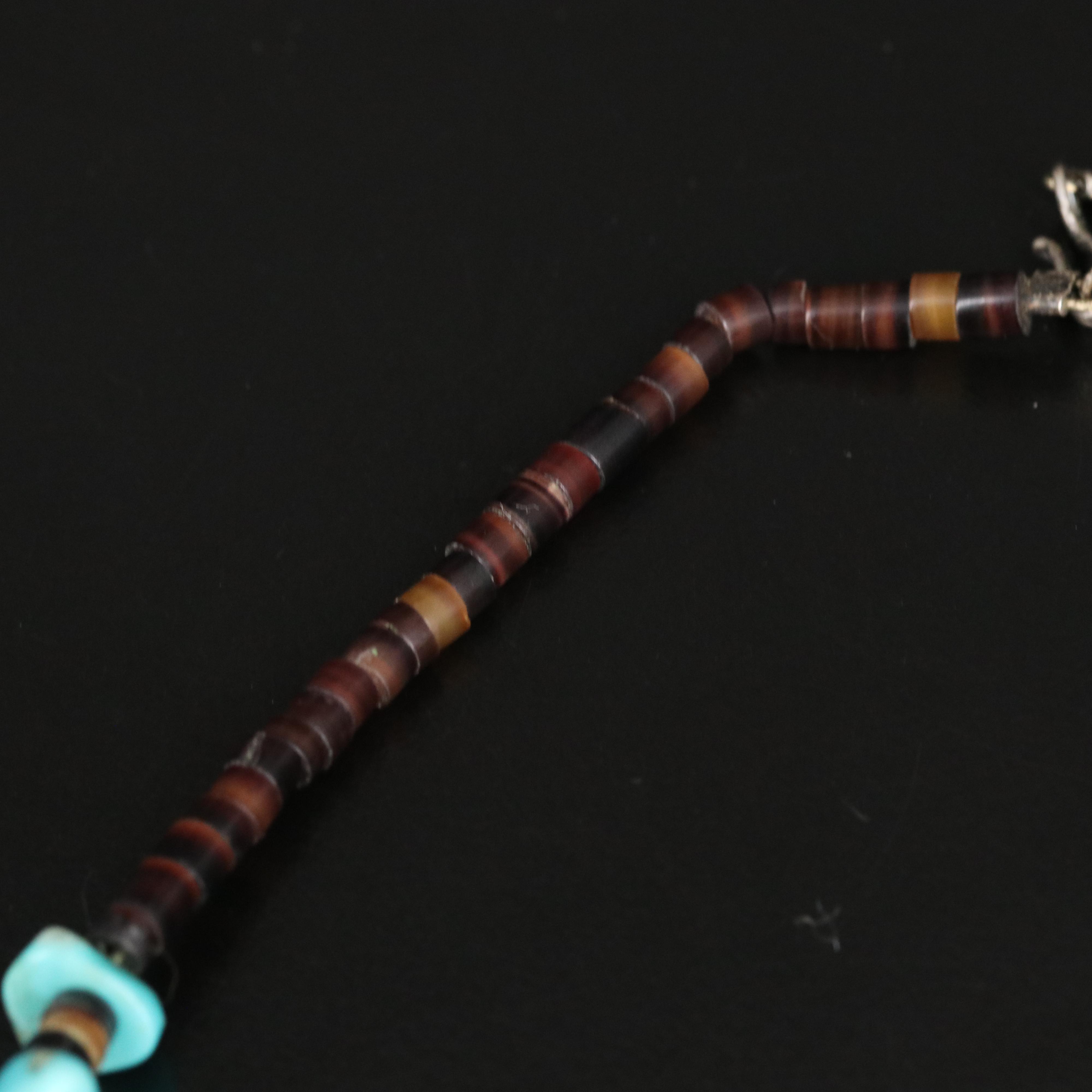 Sterling Turquoise and Horn Heshi Bead Necklace
