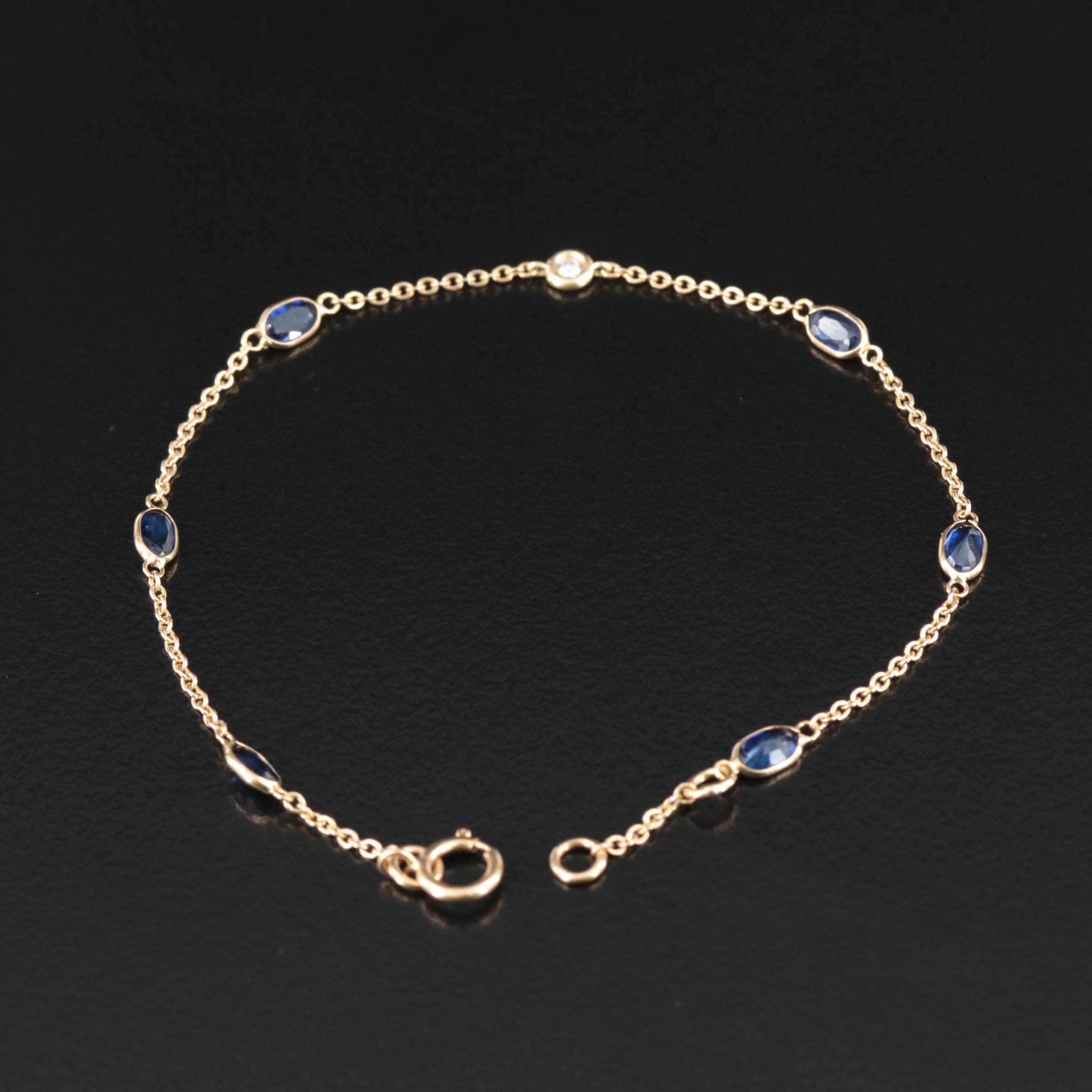 18K Sapphire and Diamond Station Bracelet