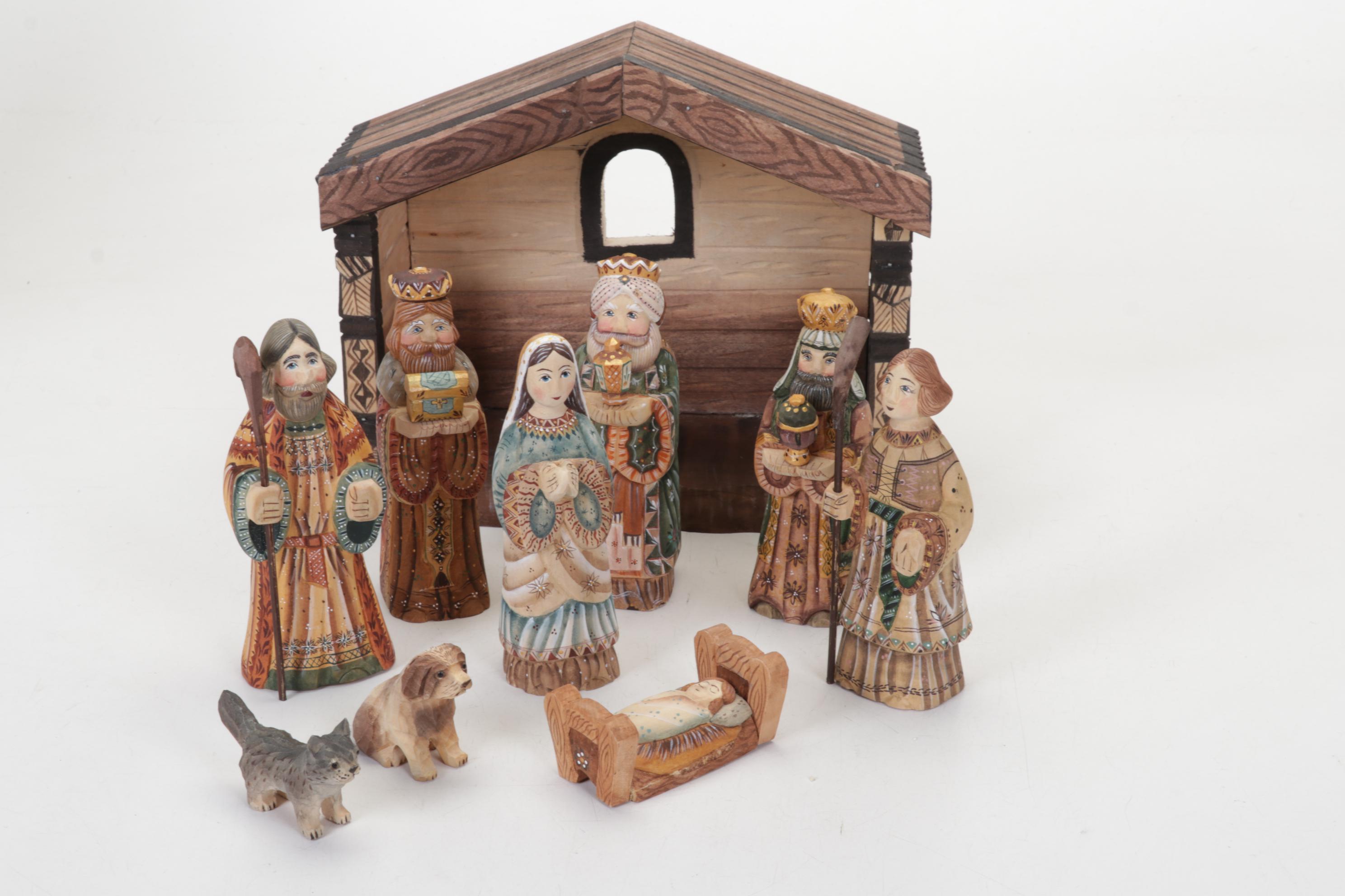 G. DeBrekht Russia Limited Edition Hand Carved Angels and Russia Nativity