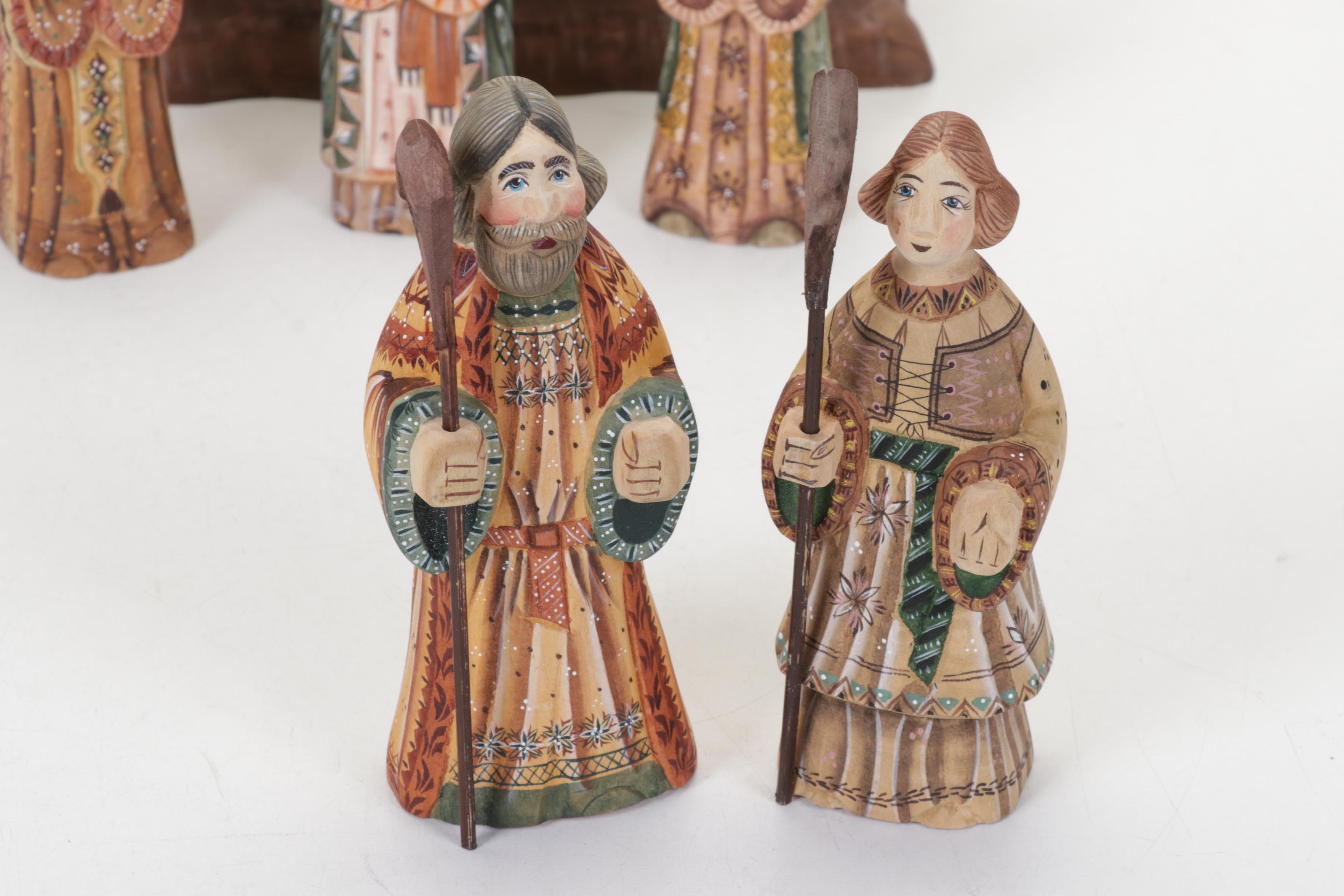 G. DeBrekht Russia Limited Edition Hand Carved Angels and Russia Nativity