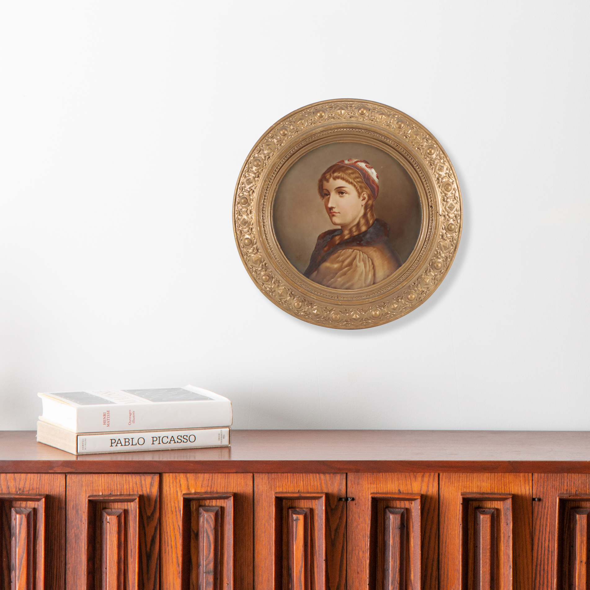 Hand-Painted Portrait Porcelain Plaque of Woman, Circa 1900