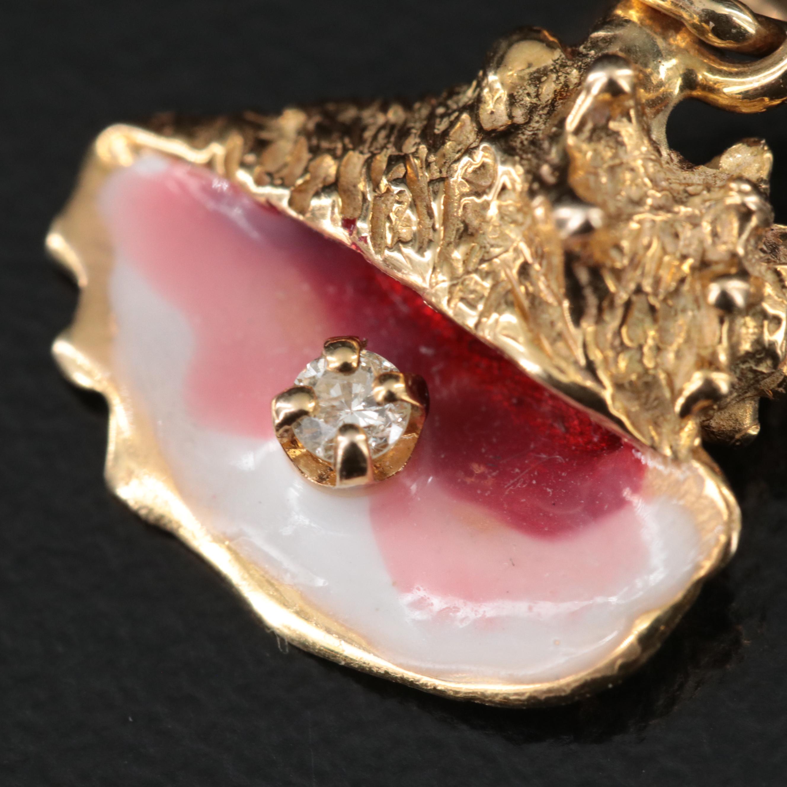 14K Diamond and Enamel Conch Shell Pendant