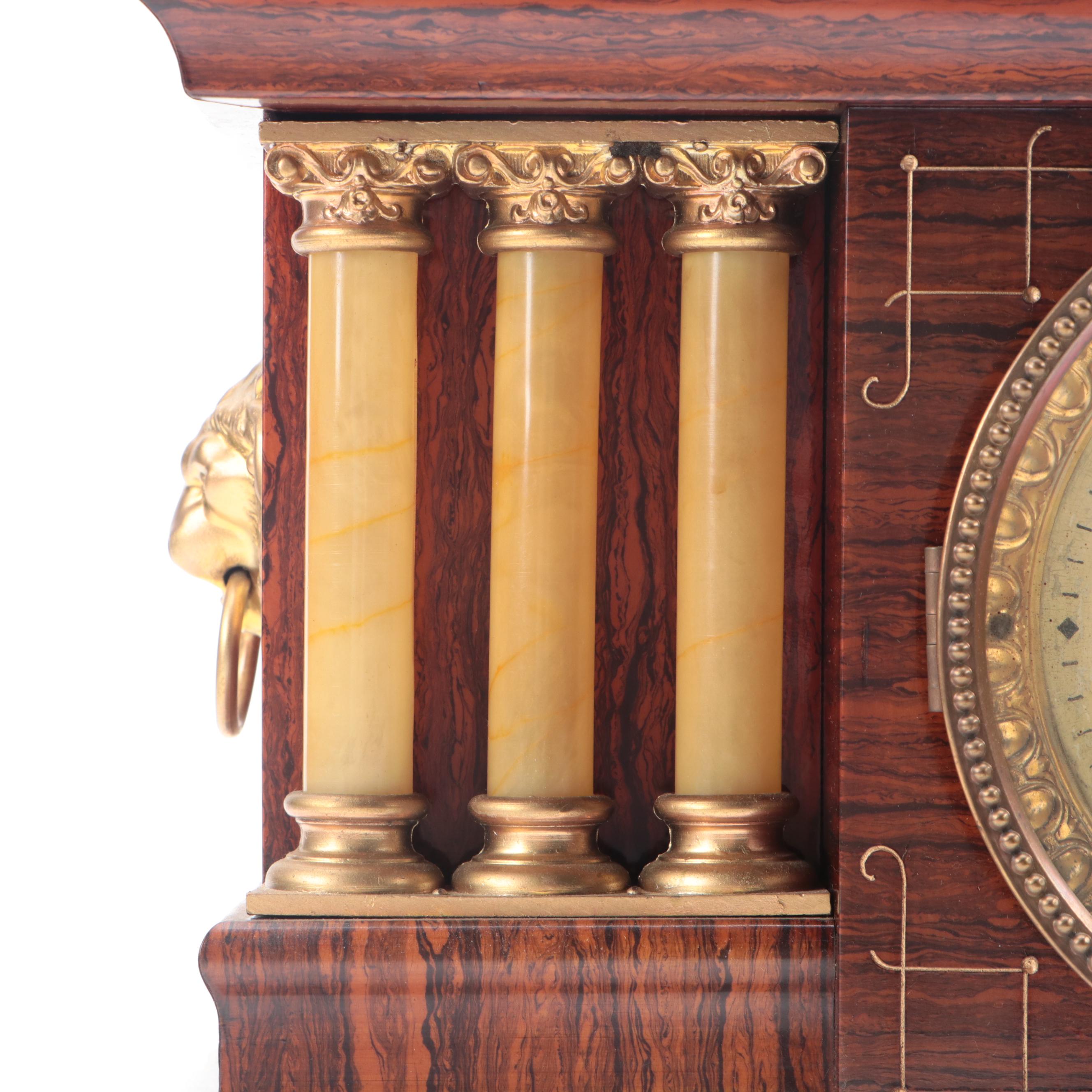 Seth Thomas Rosewood and Adamantine Clock with Gold-Painted Spelter Sculpture