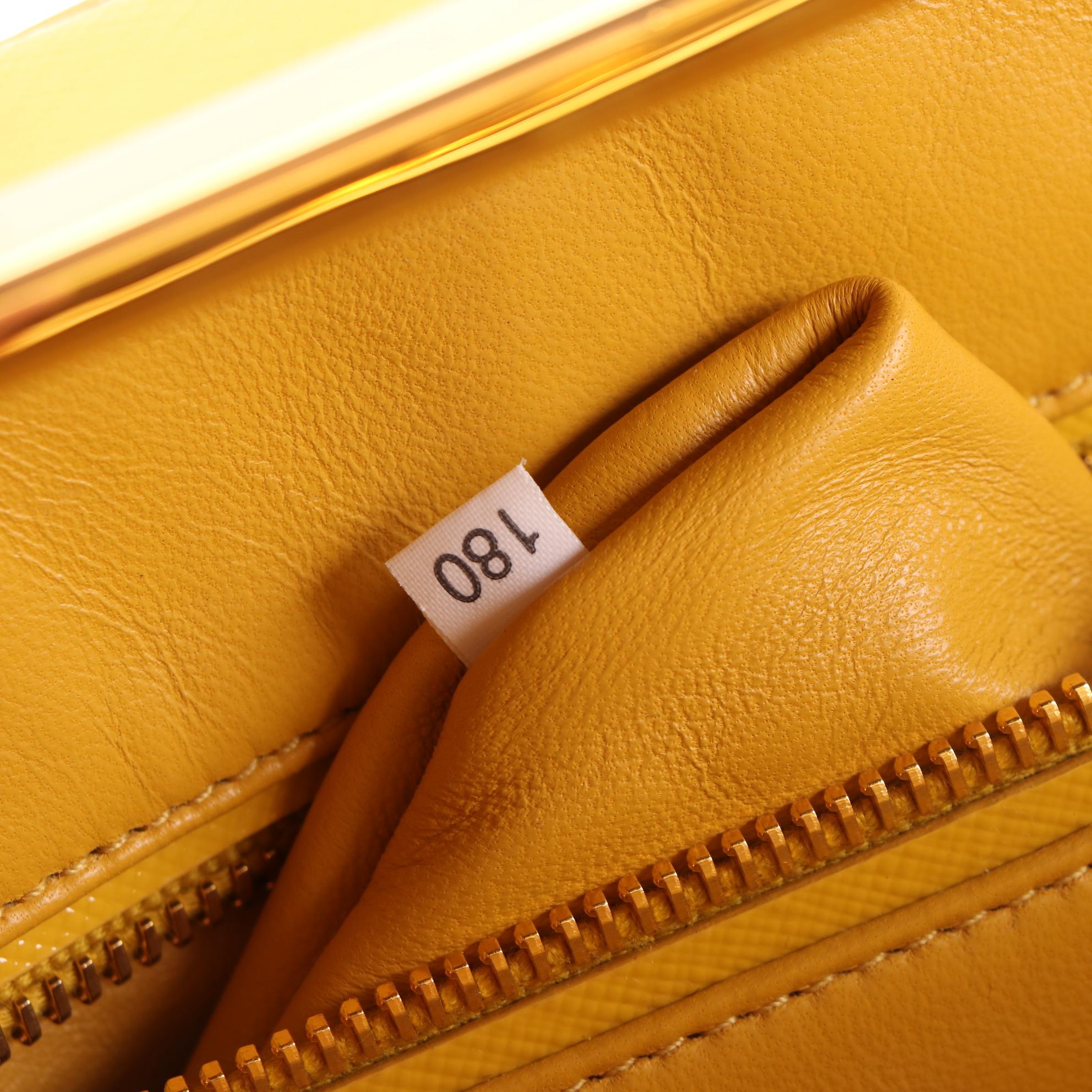 Prada Top Handle Frame Bag in Natural Wicker and Yellow Saffiano Leather