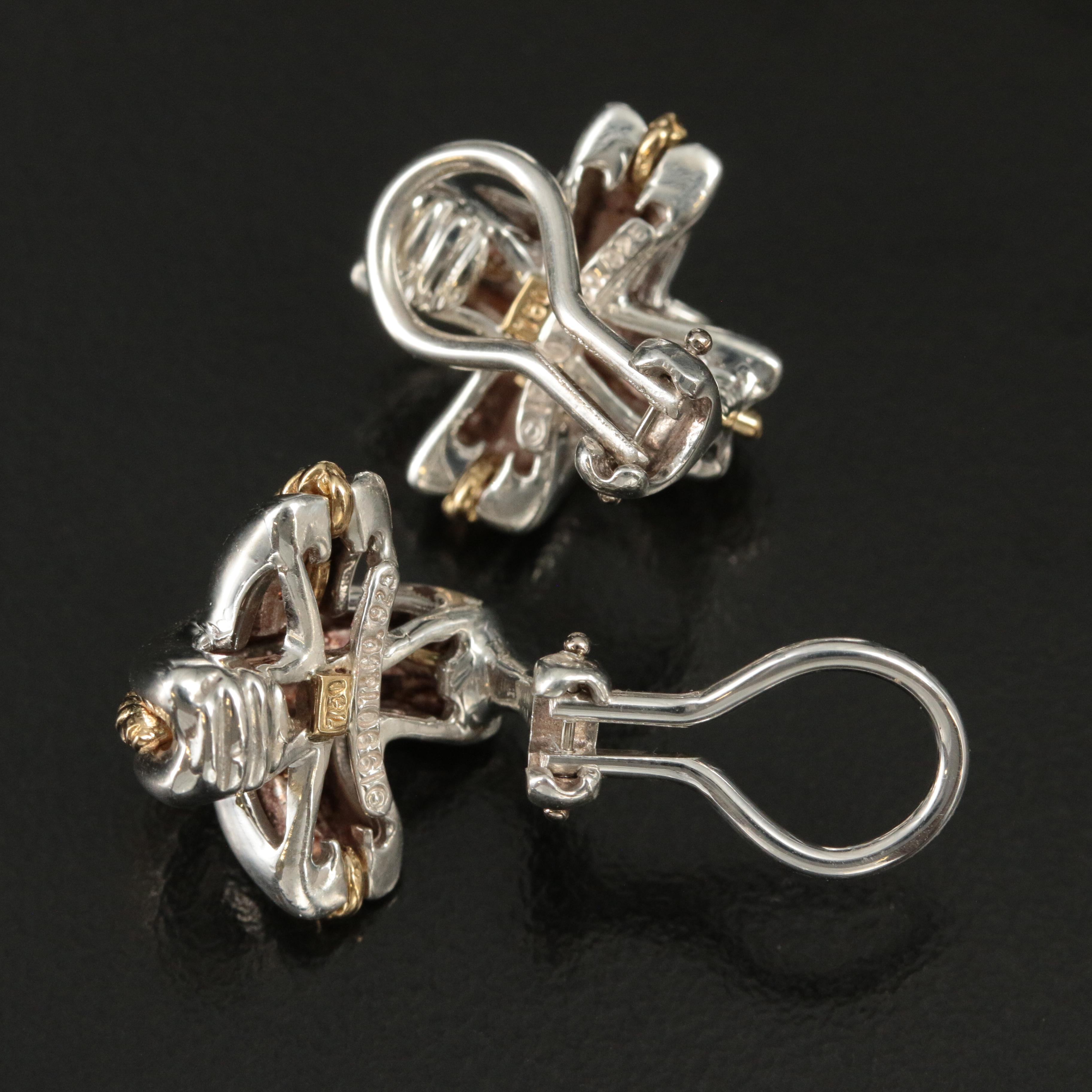 Circa 1990 Tiffany & Co. "Signature X" Sterling and 18K Clip Earrings