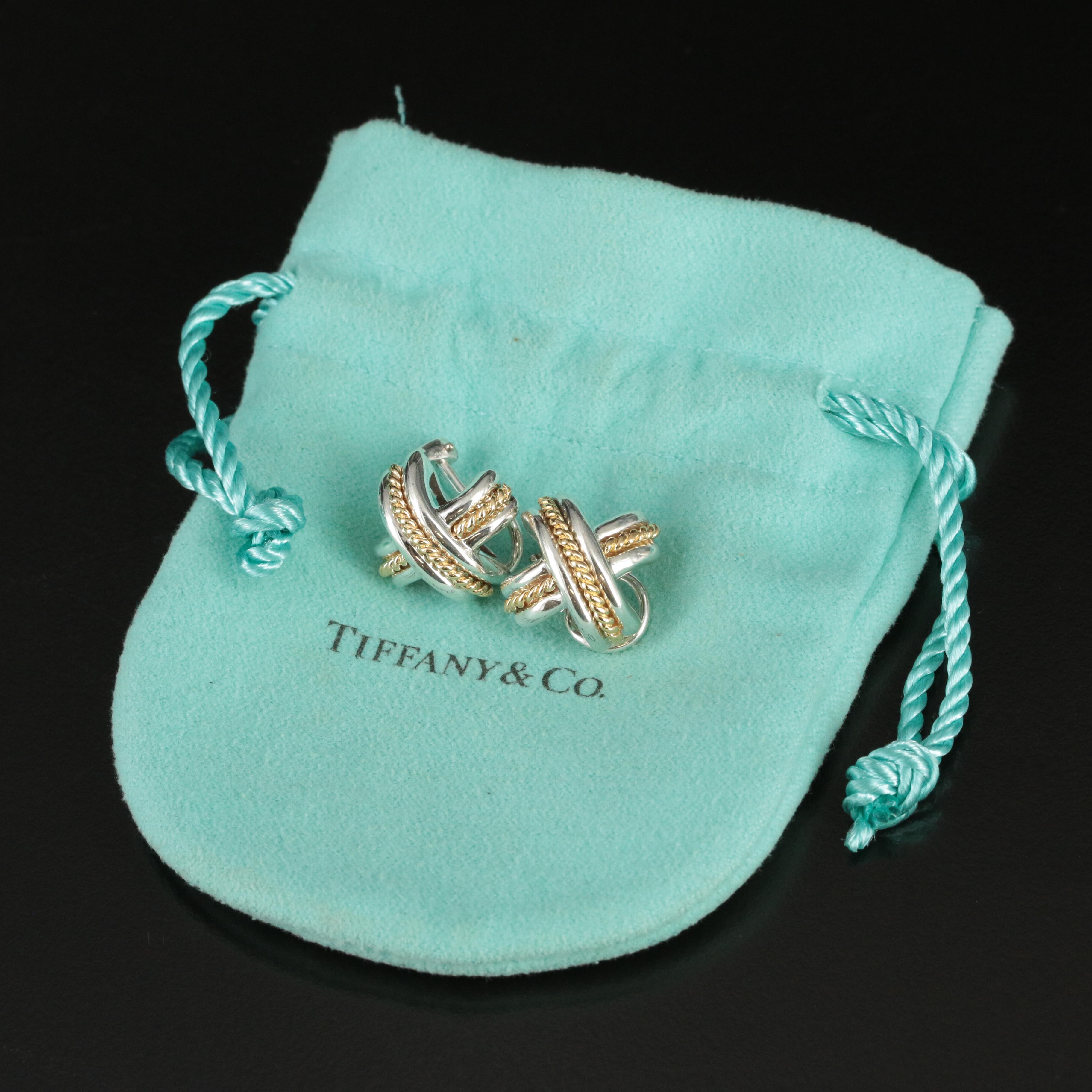 Circa 1990 Tiffany & Co. "Signature X" Sterling and 18K Clip Earrings