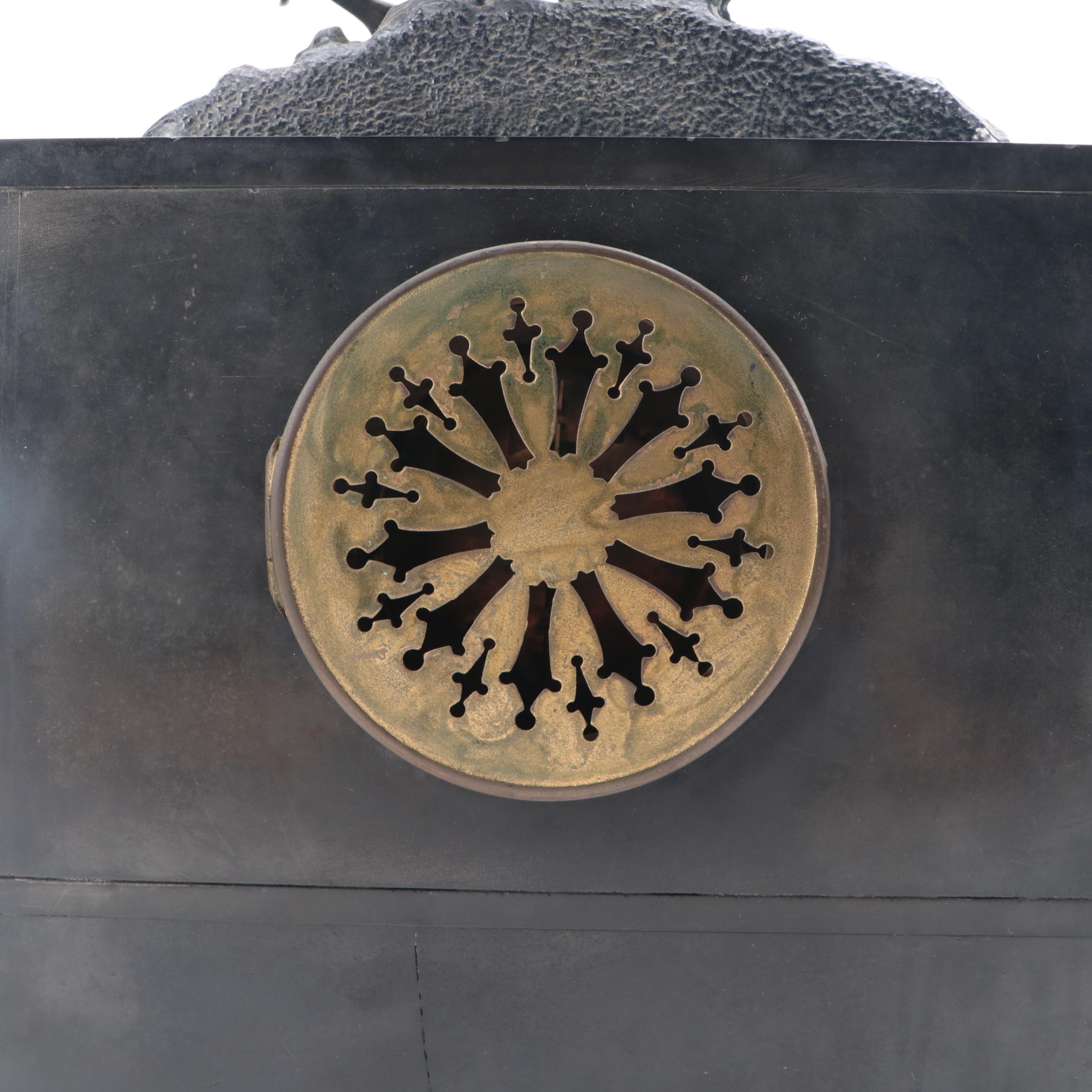 French Slate and Marble Mantel Clock with Knight Figure, 19th Century