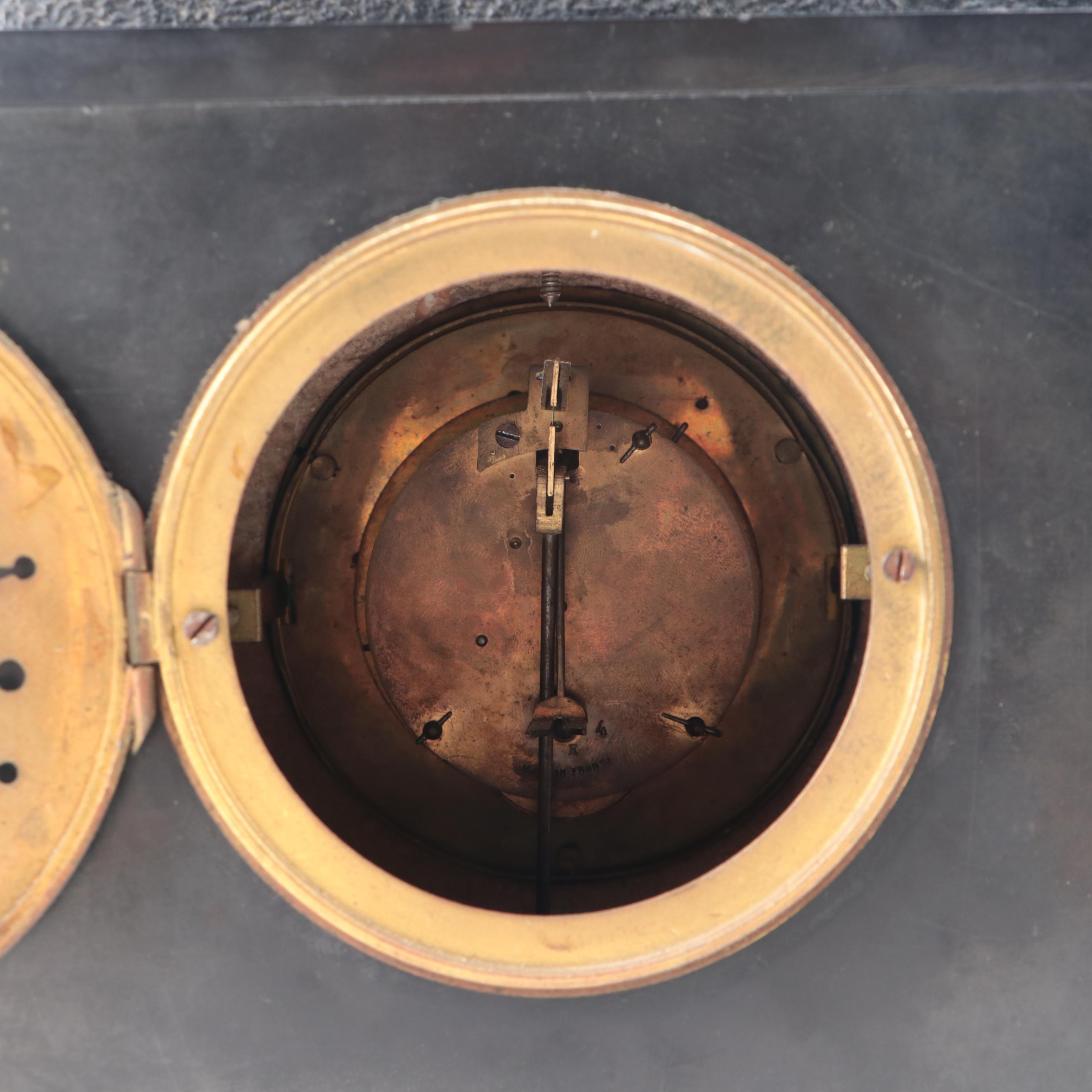 French Slate and Marble Mantel Clock with Knight Figure, 19th Century