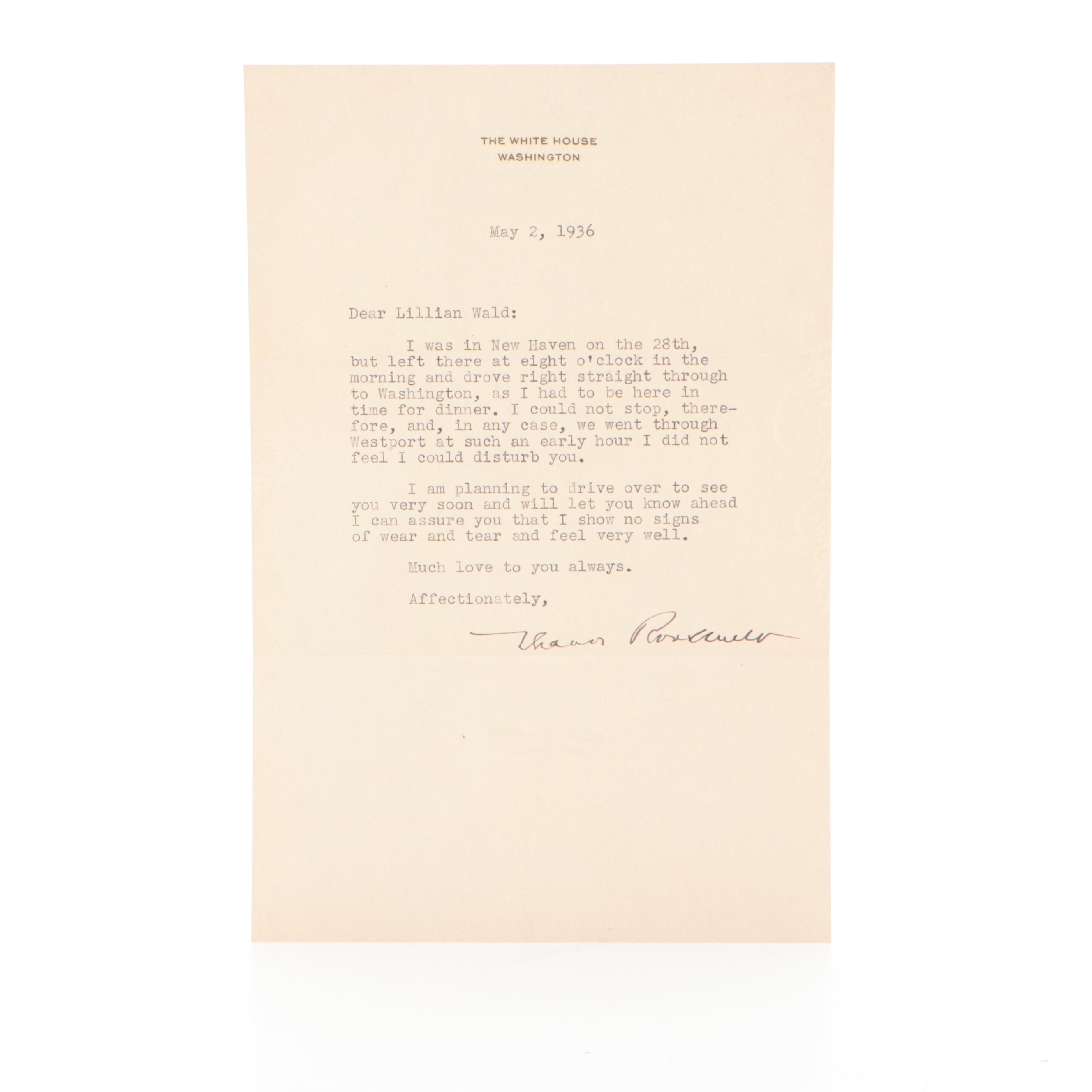 First Lady Eleanor Roosevelt White House Typed Letter Signed to Friend, 1936