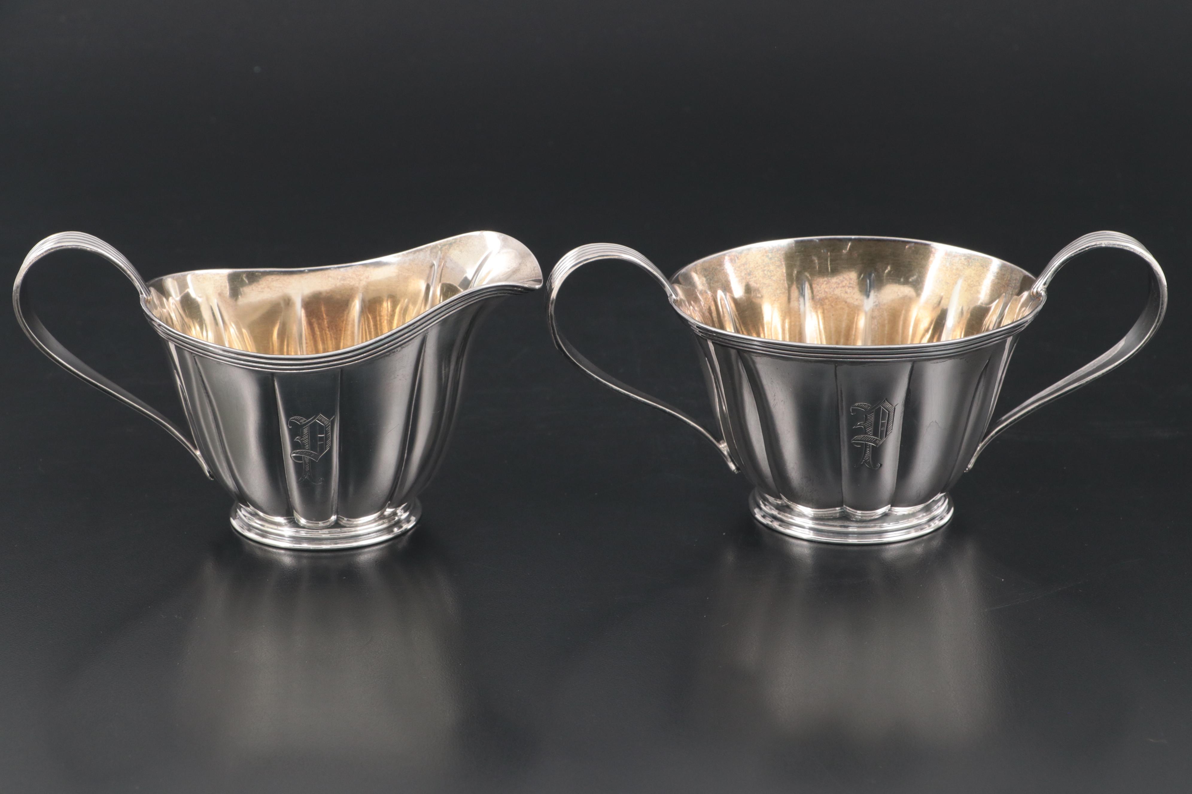 Towle Sterling Silver Creamer and Sugar with Sterling Napkin Rings