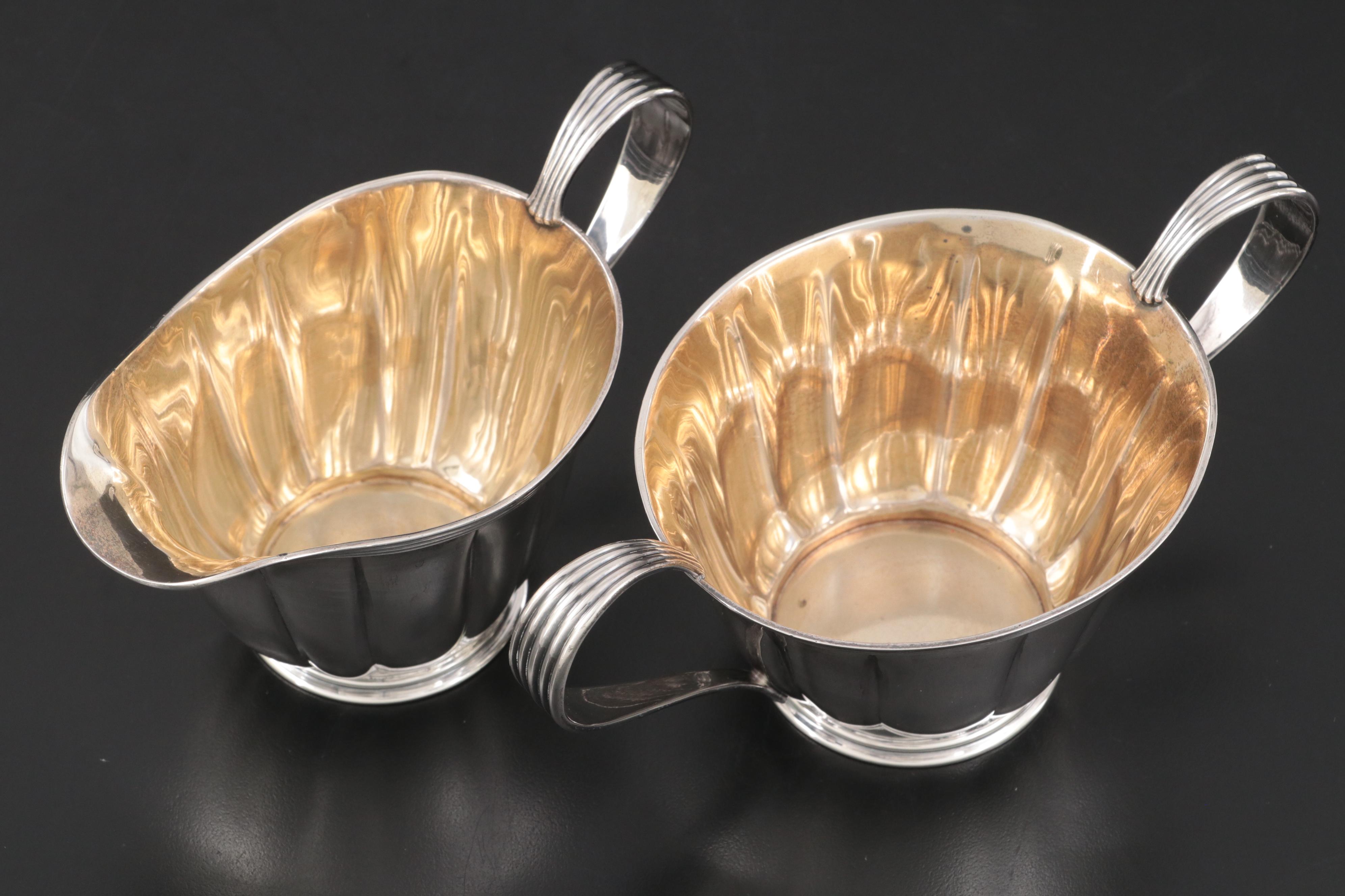 Towle Sterling Silver Creamer and Sugar with Sterling Napkin Rings