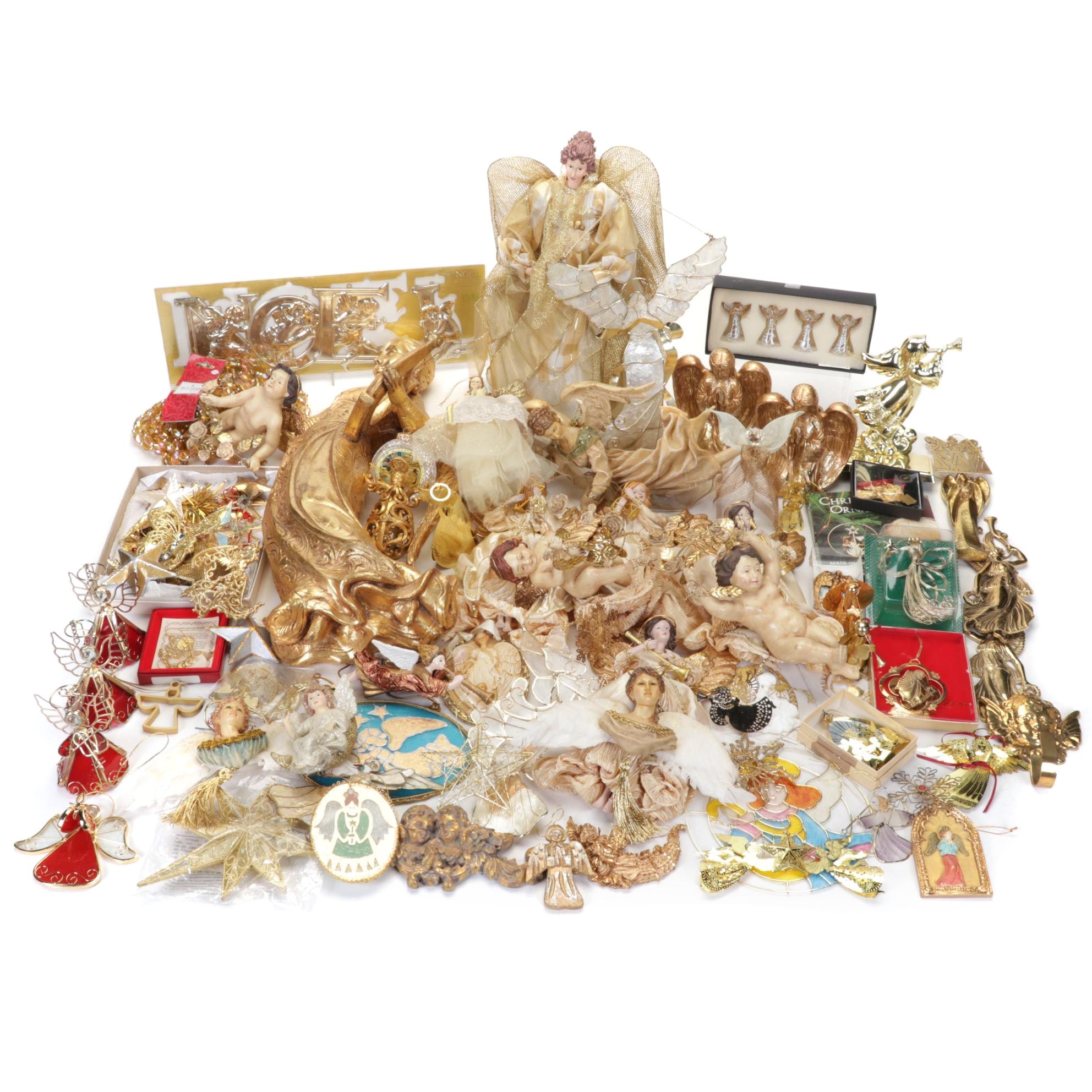 Gold Tone Angel Ornaments, Wall Hangings, Tree Toppers and More Decor