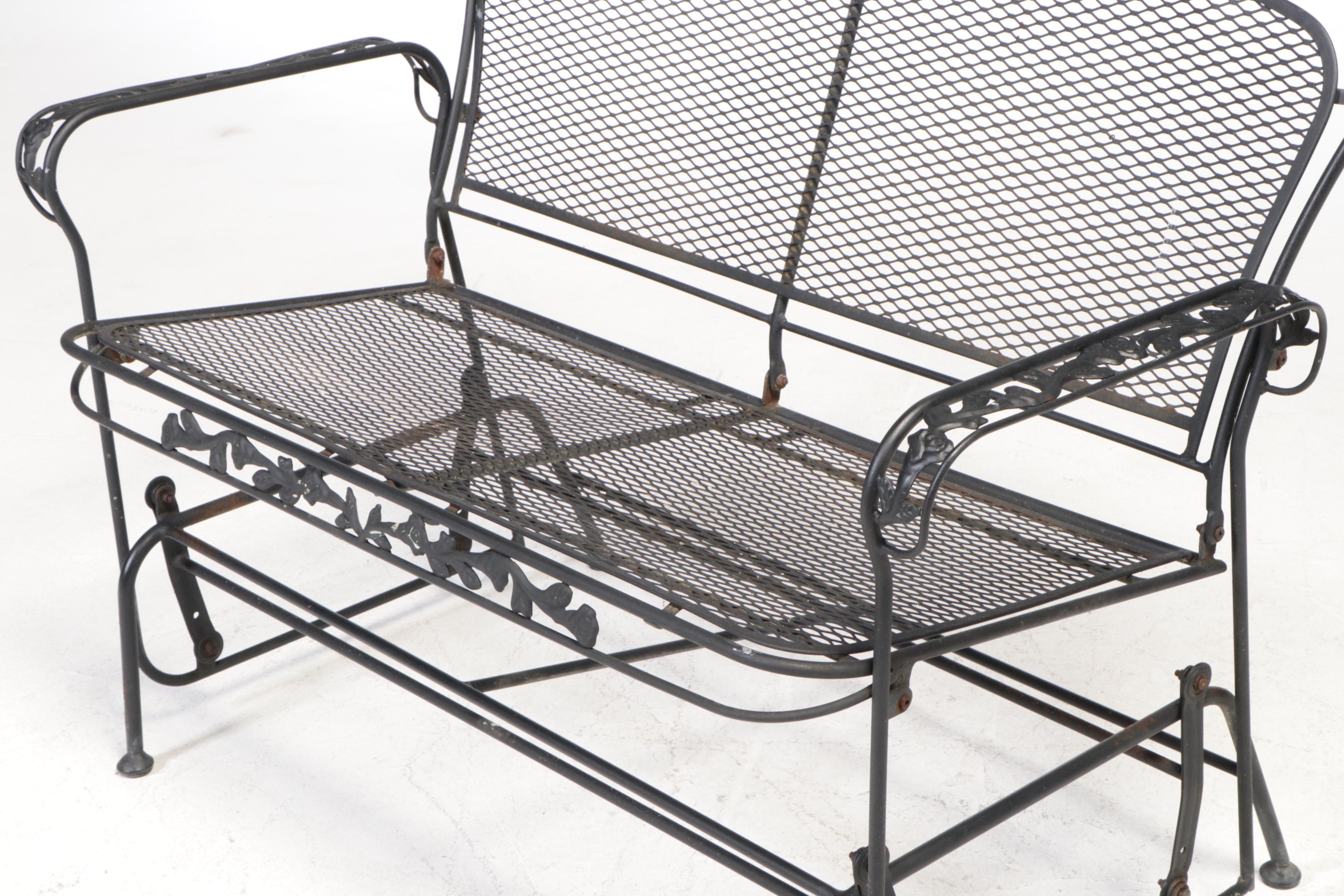 Black-Painted Iron and Wire Mesh Patio Glider