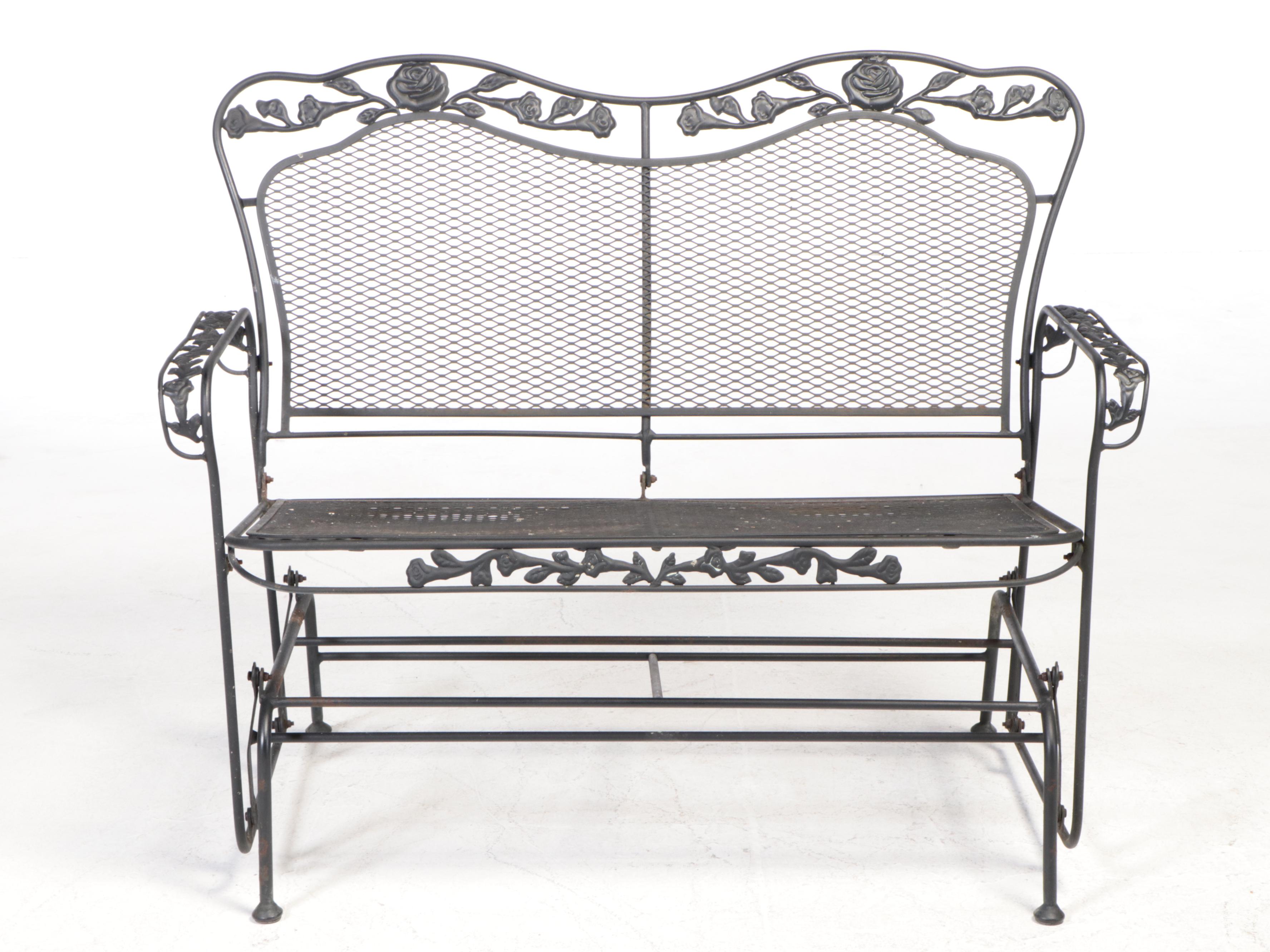 Black-Painted Iron and Wire Mesh Patio Glider