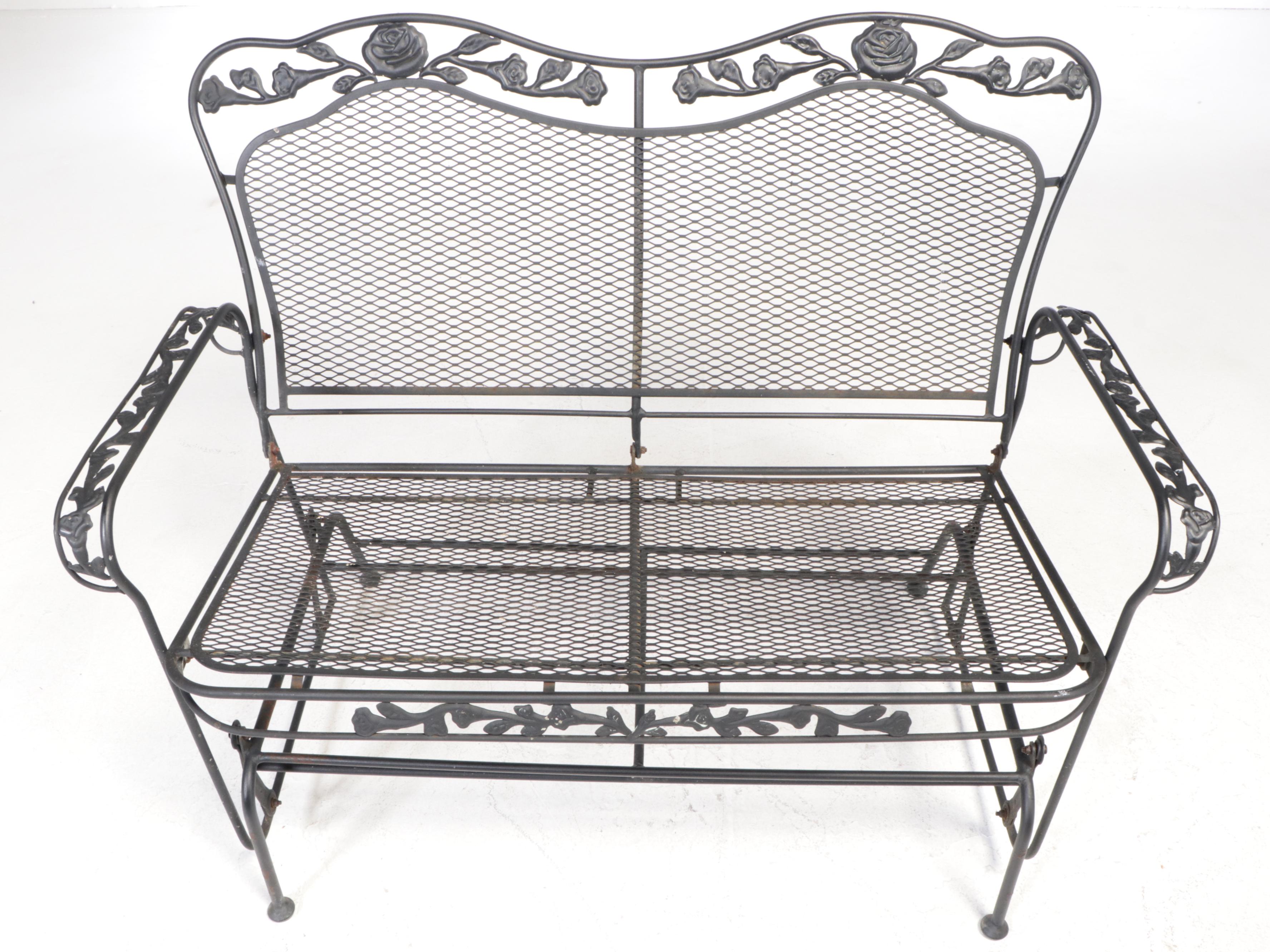 Black-Painted Iron and Wire Mesh Patio Glider