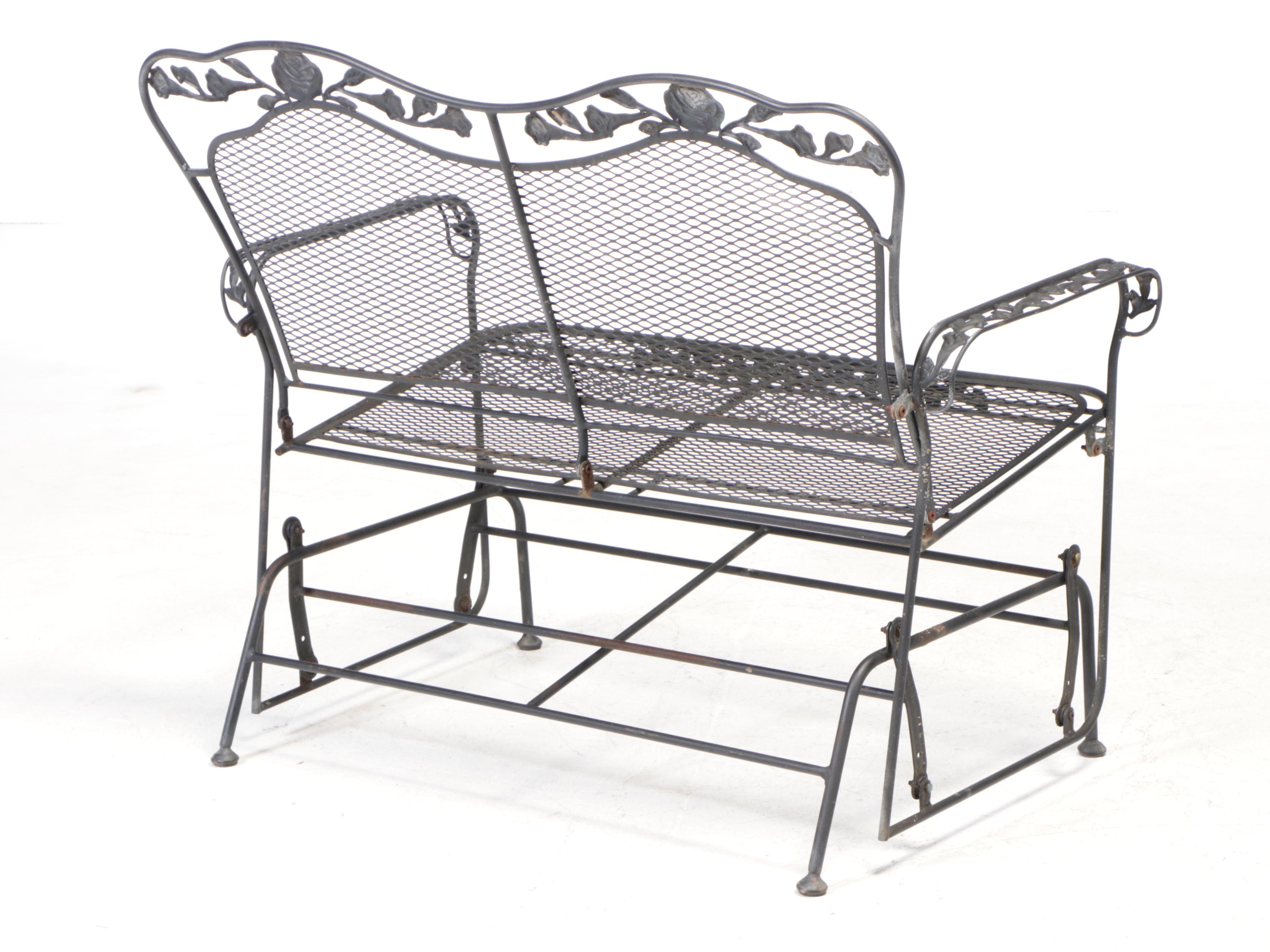 Black-Painted Iron and Wire Mesh Patio Glider