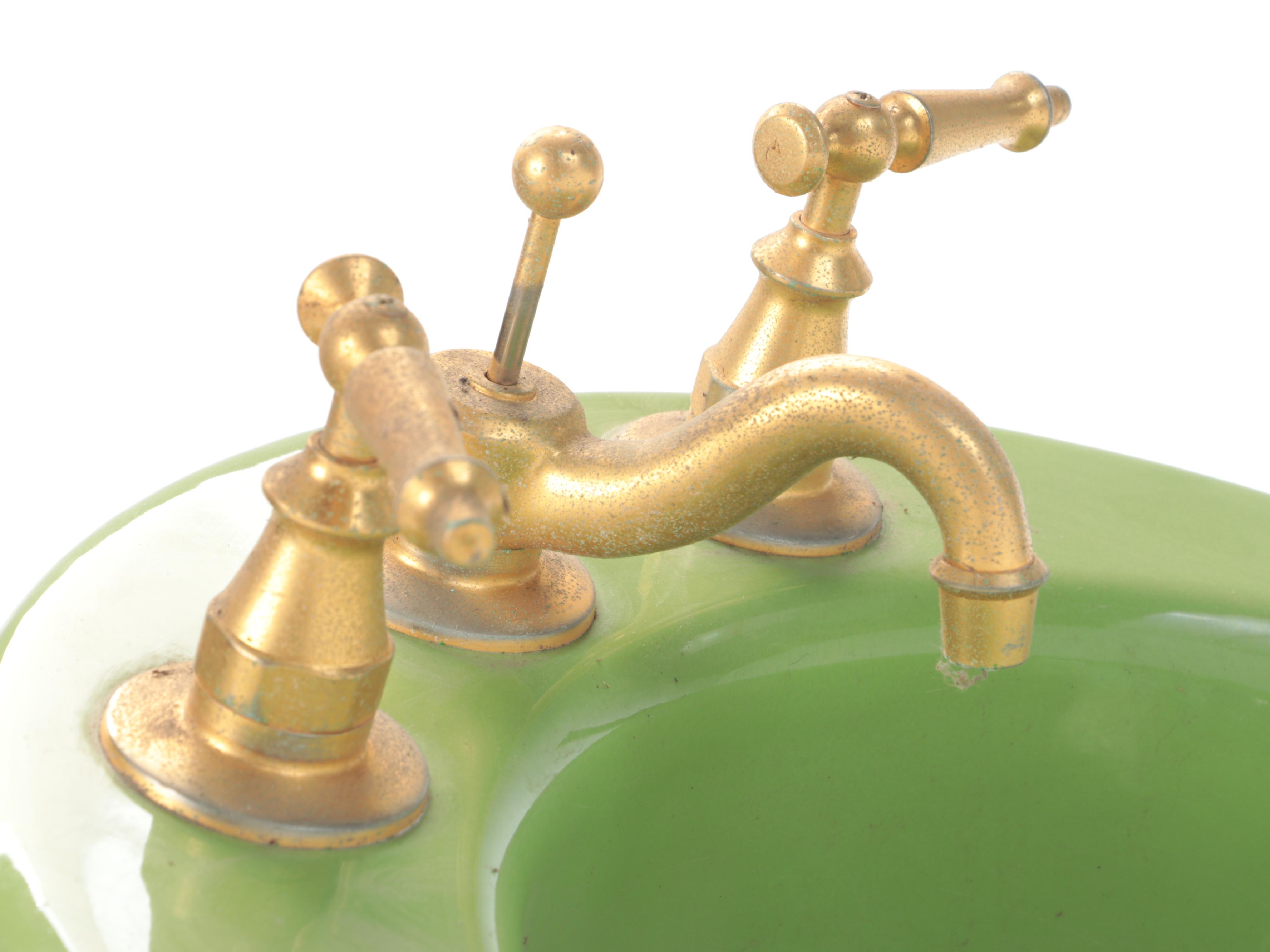 Avocado Green Enameled Cast Iron Bathroom Sink, Mid-20th Century