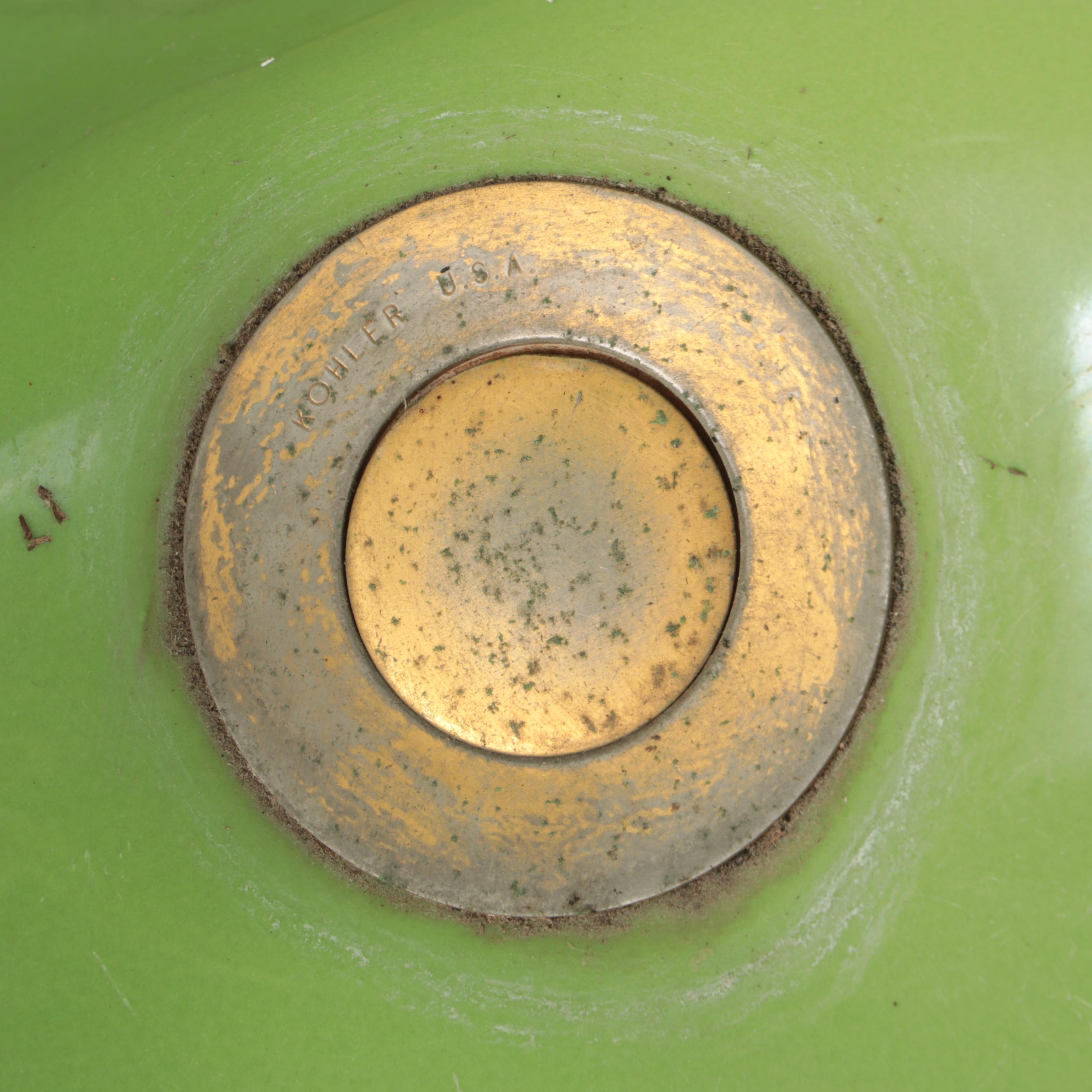 Avocado Green Enameled Cast Iron Bathroom Sink, Mid-20th Century
