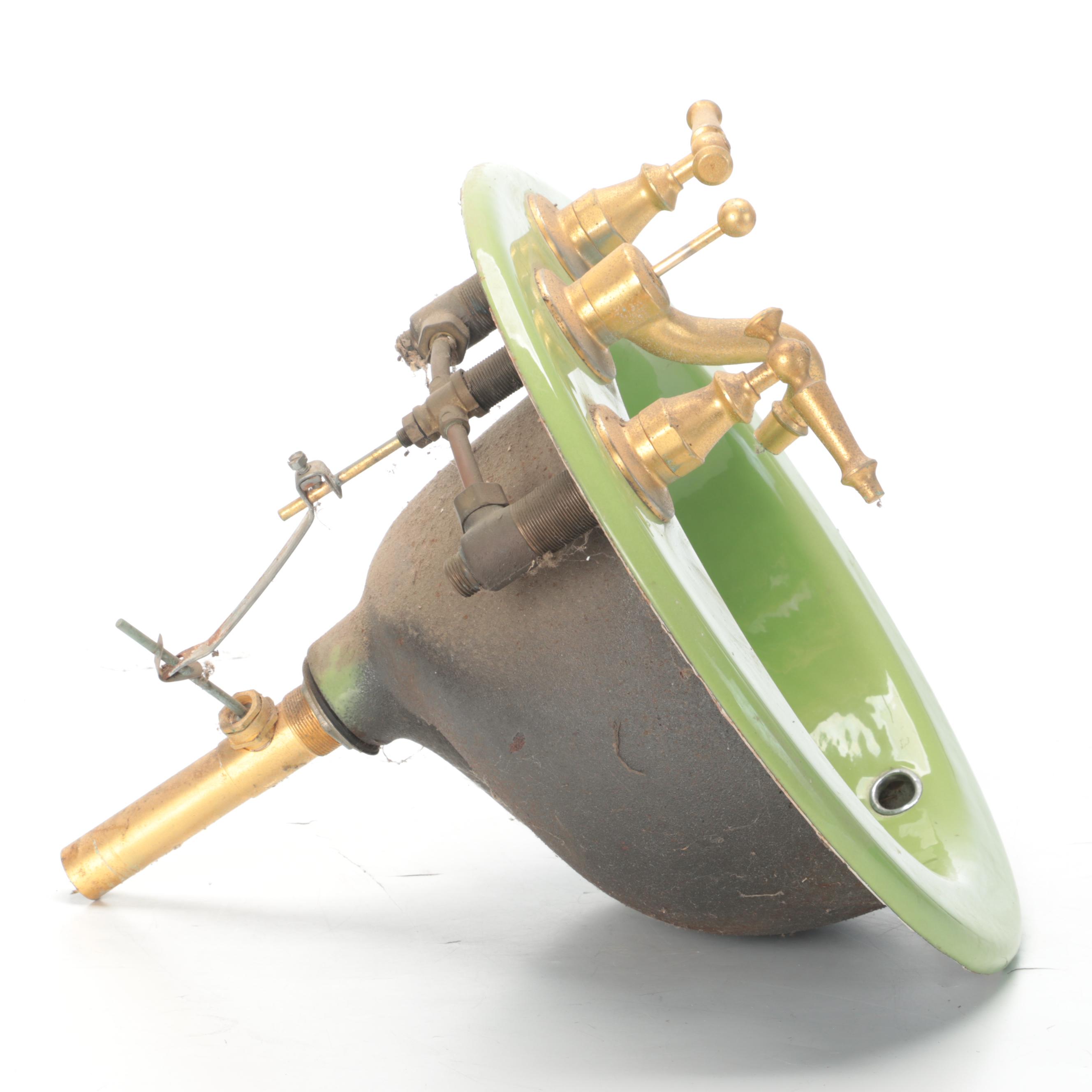 Avocado Green Enameled Cast Iron Bathroom Sink, Mid-20th Century