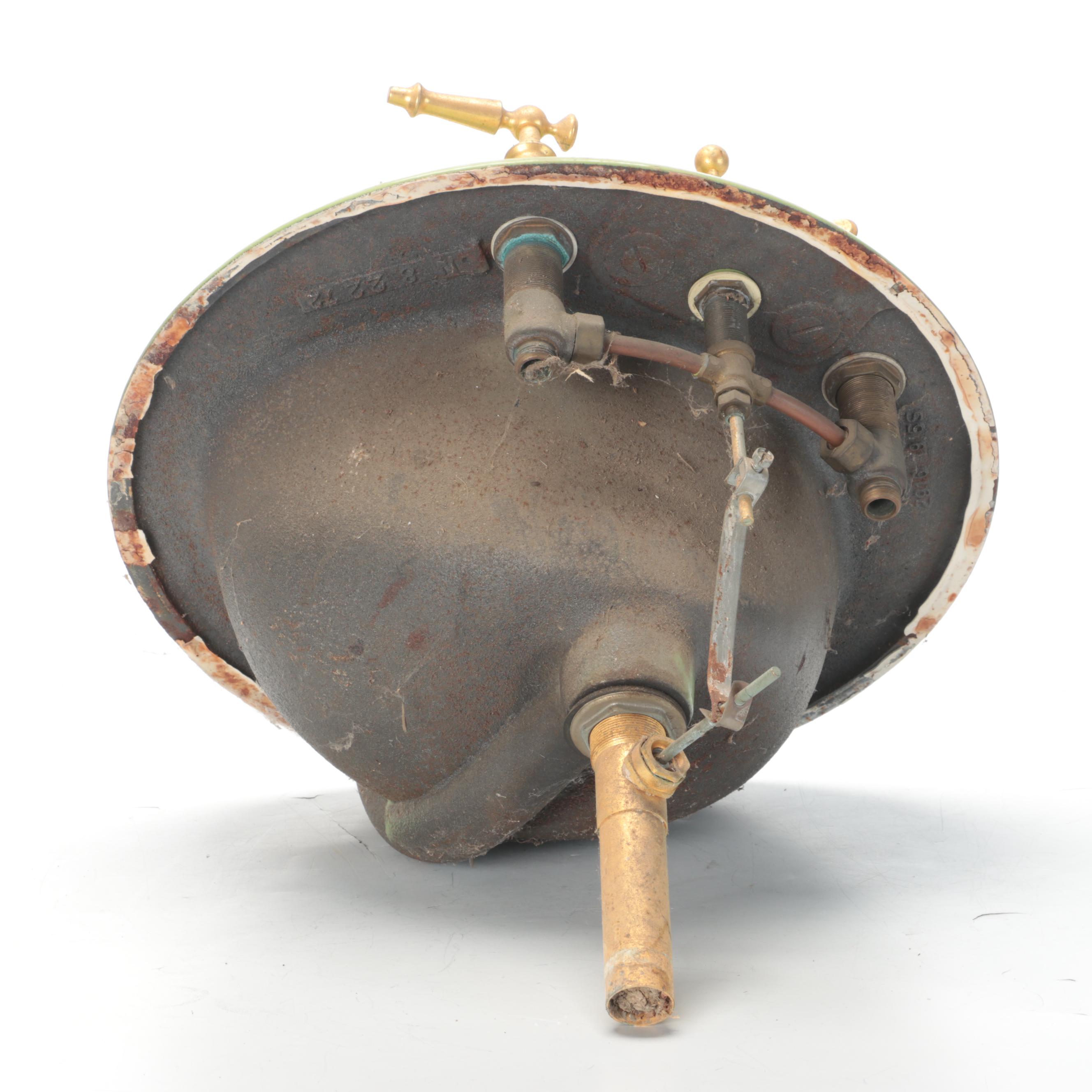 Avocado Green Enameled Cast Iron Bathroom Sink, Mid-20th Century