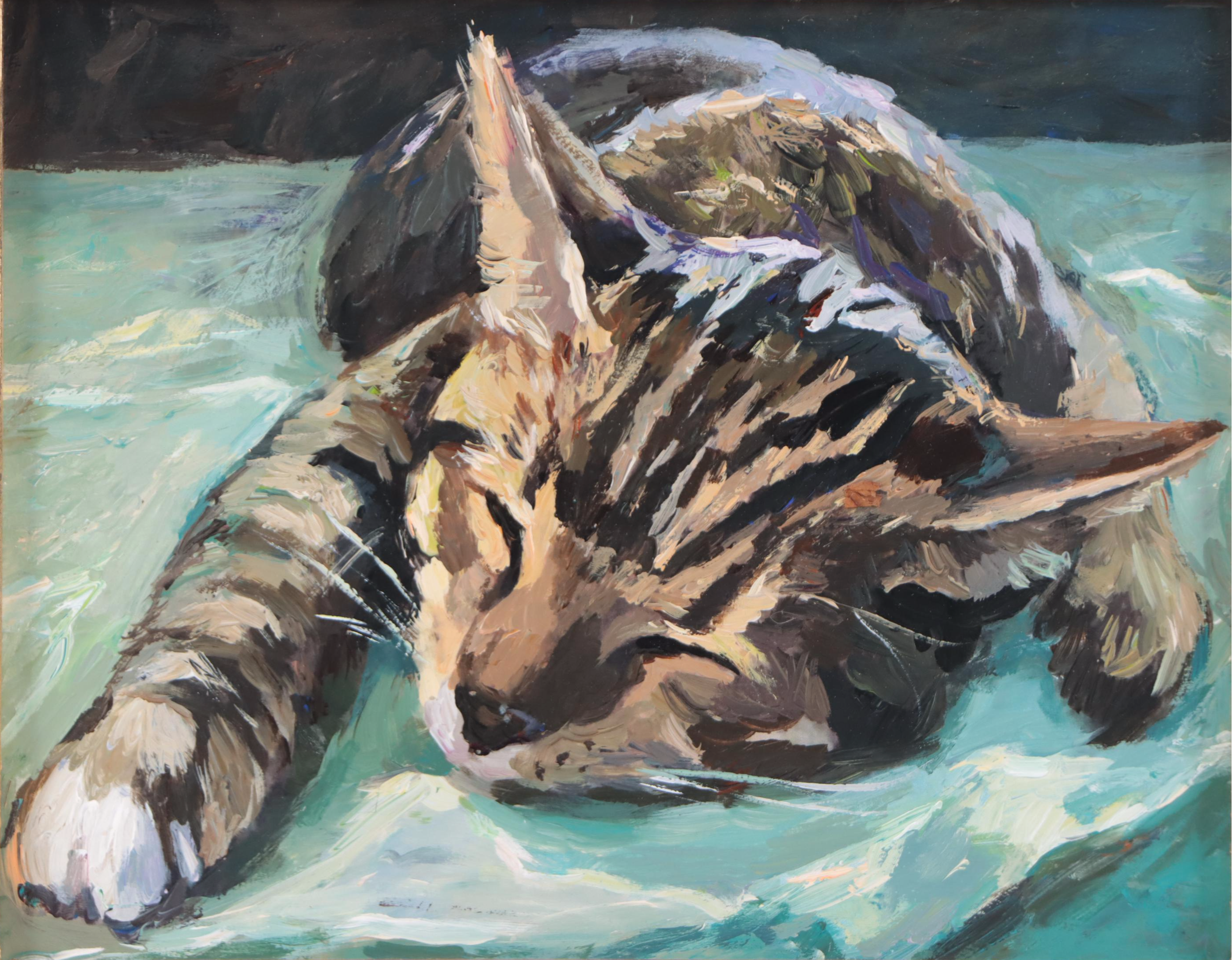 Adam Deda Oil Painting of Cat "Relax," 2023