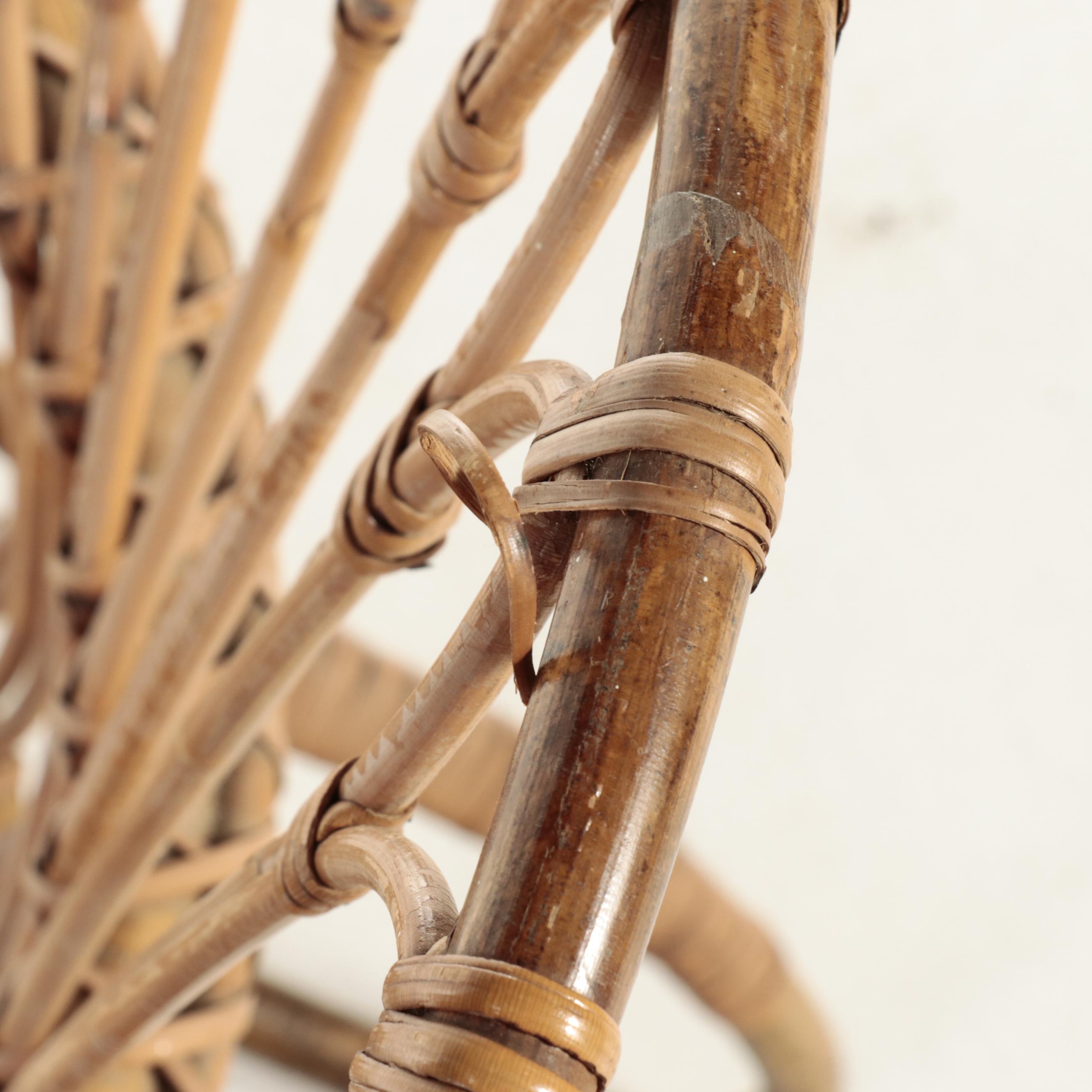 Pair of Mid Century Modern Bent Rattan Lounge Chairs, Manner of Rohé Noordwolde