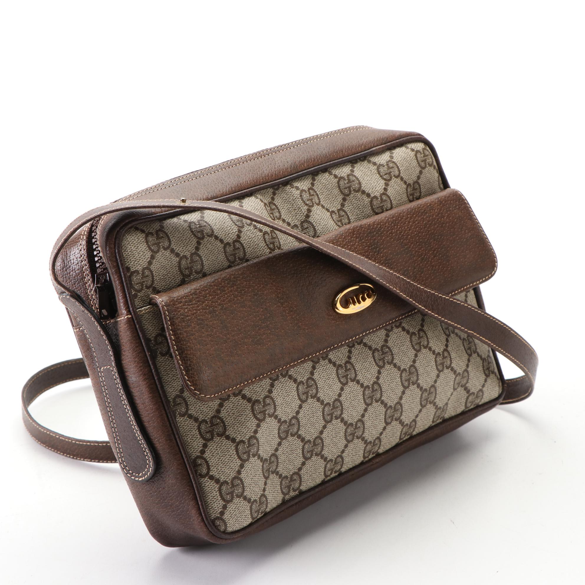 Gucci Crossbody Bag in GG Supreme Coated Canvas and Brown Leather Trim